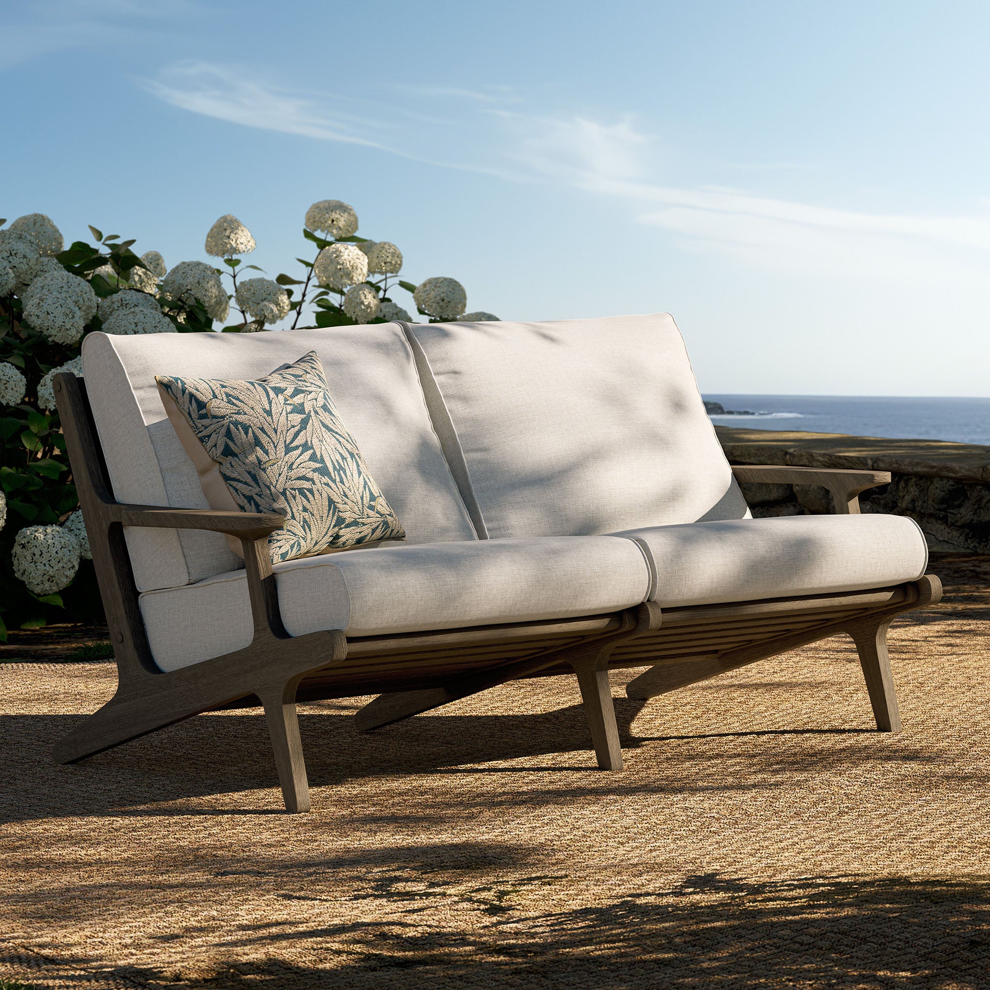 Saratoga Outdoor Patio Teak Wood Loveseat, Pebble