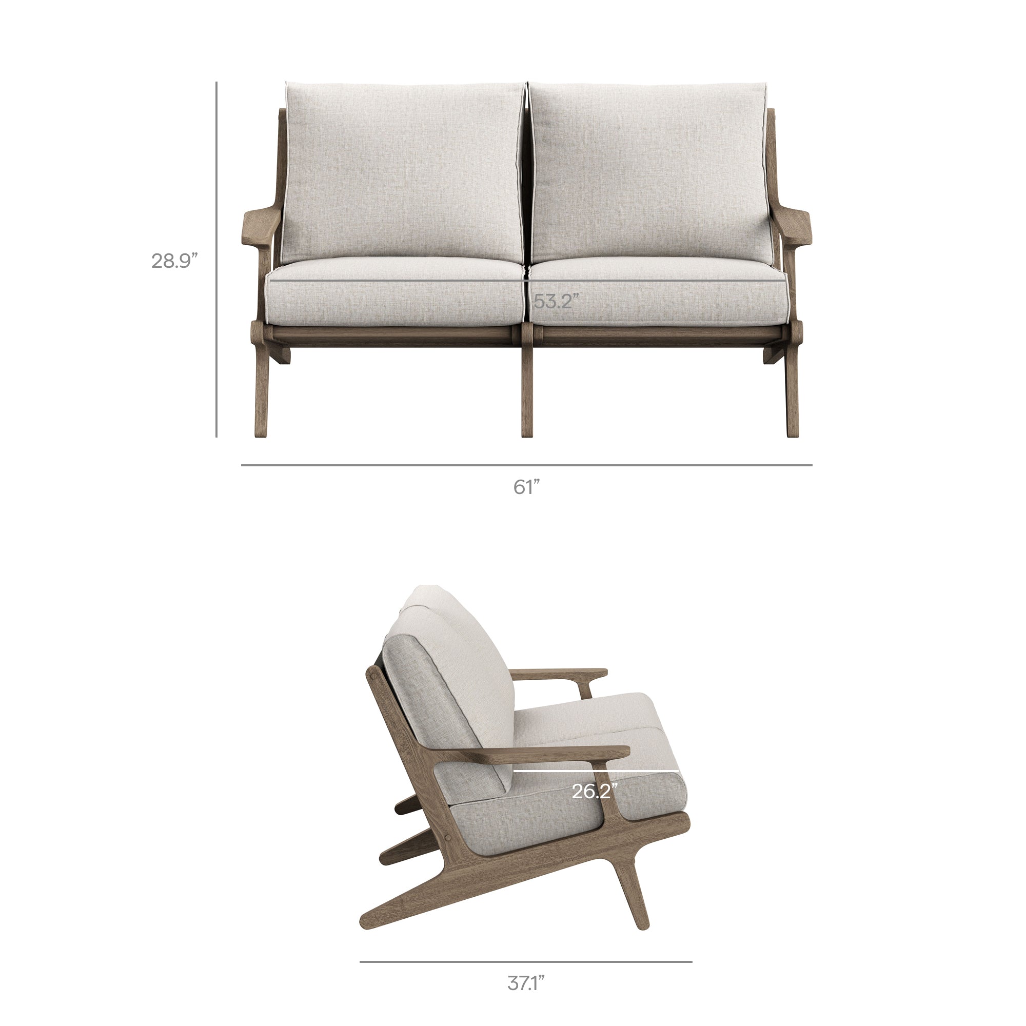 Saratoga Outdoor Patio Teak Wood Loveseat, Pebble