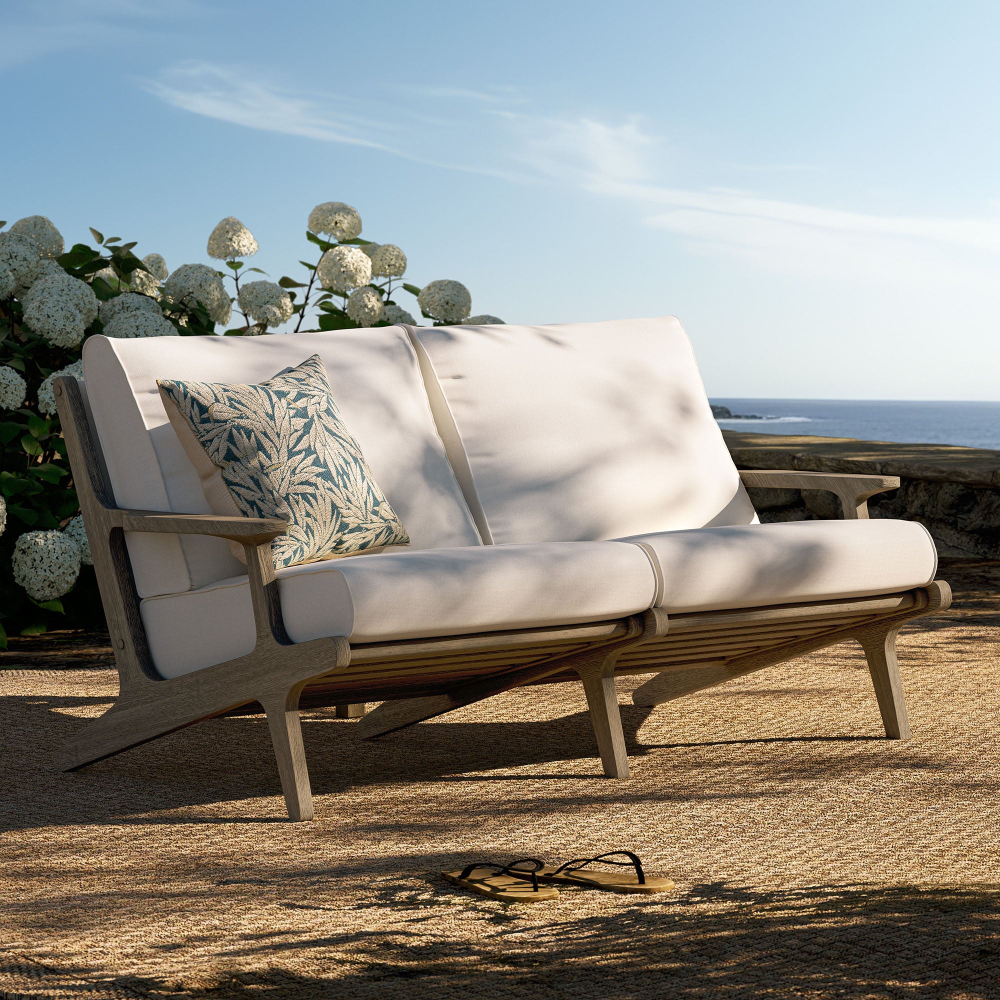 Saratoga Outdoor Patio Teak Wood Loveseat, Weathered Gray