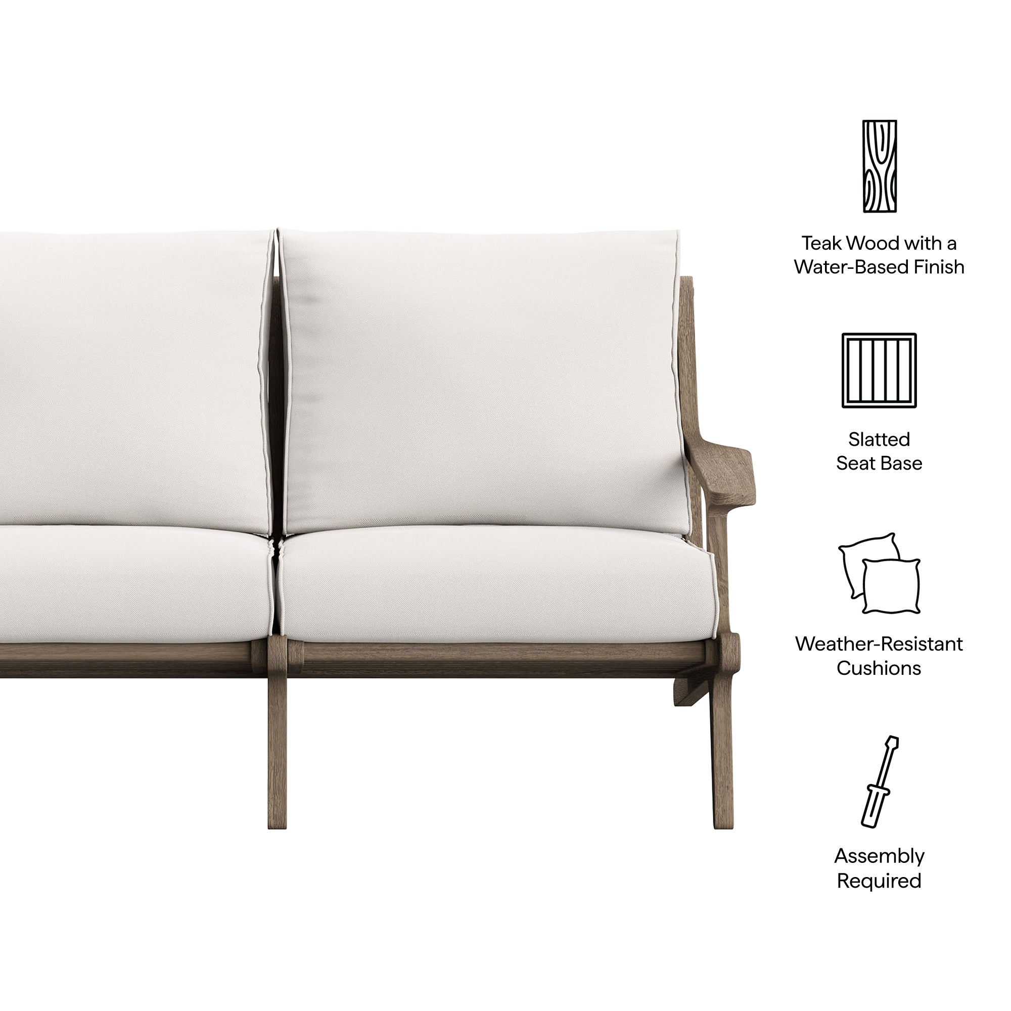 Saratoga Outdoor Patio Teak Wood Loveseat, Weathered Gray