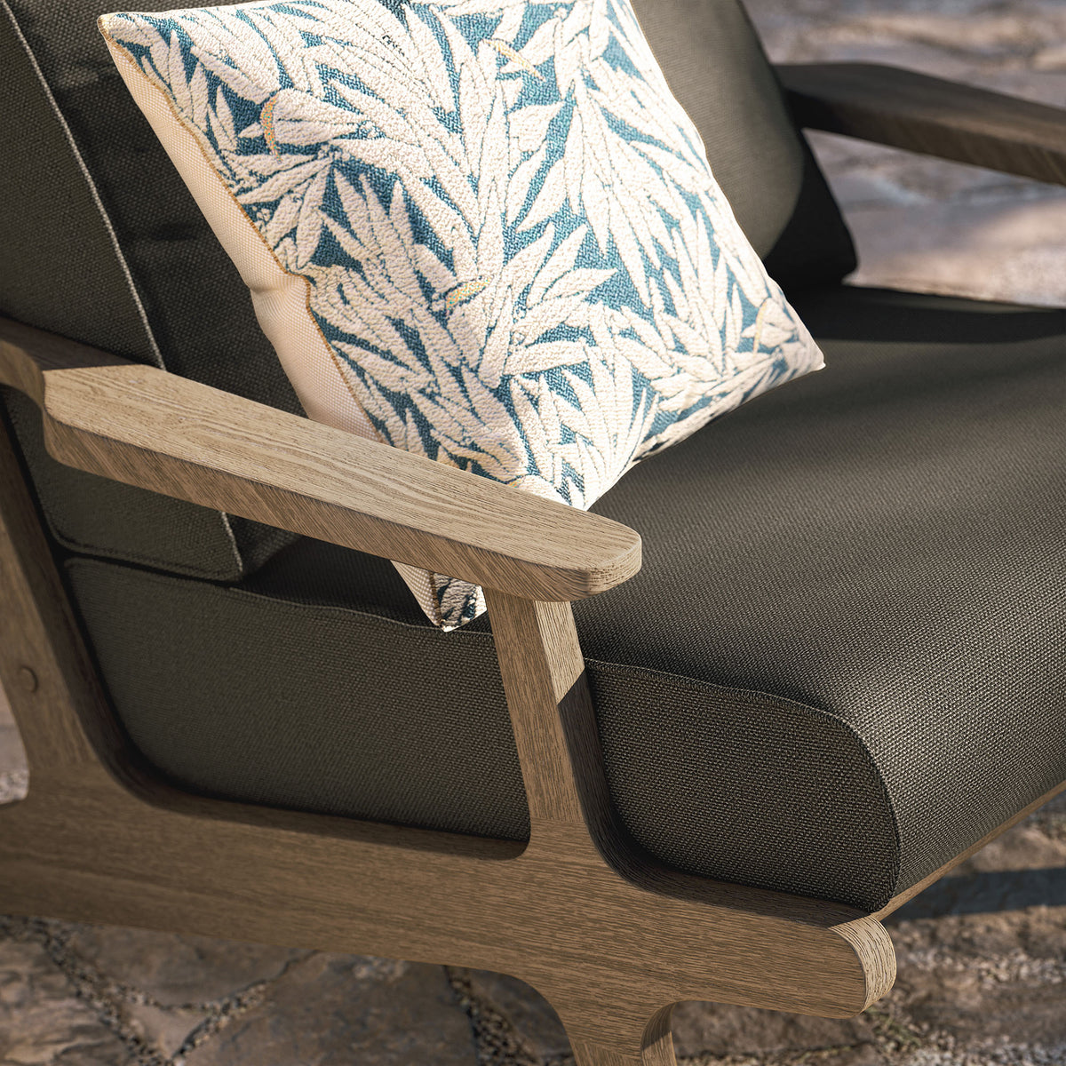 Saratoga Outdoor Patio Teak Wood Armchair, Flint Gray