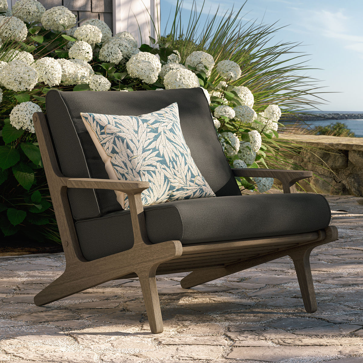 Saratoga Outdoor Patio Teak Wood Armchair, Flint Gray