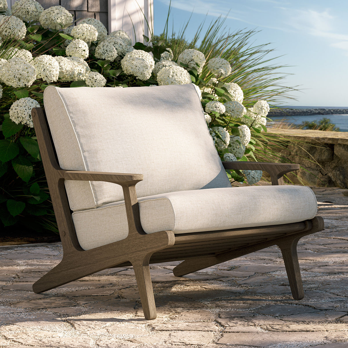 Saratoga Outdoor Patio Teak Wood Armchair, Pebble