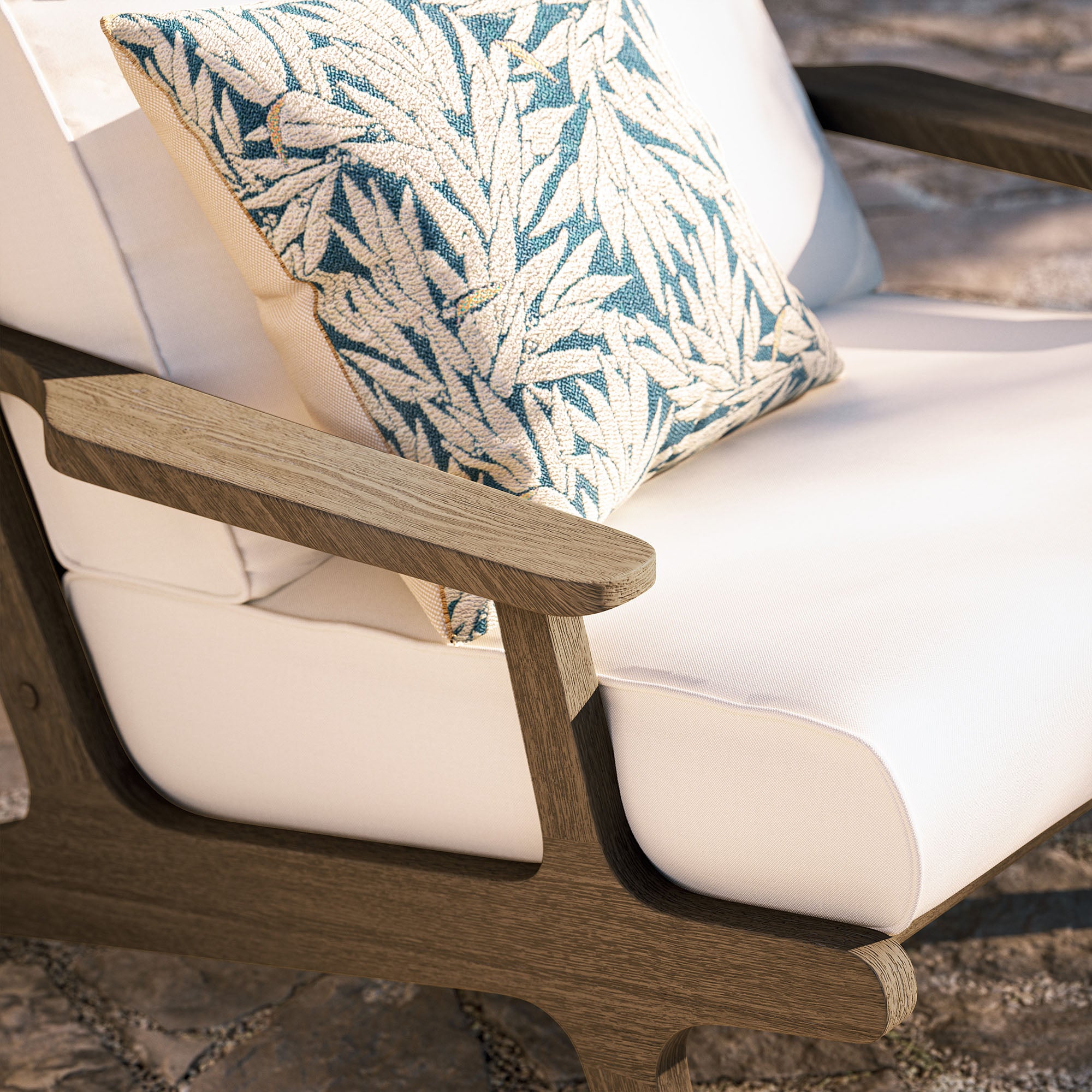 Saratoga Outdoor Patio Teak Wood Armchair, Weathered Gray