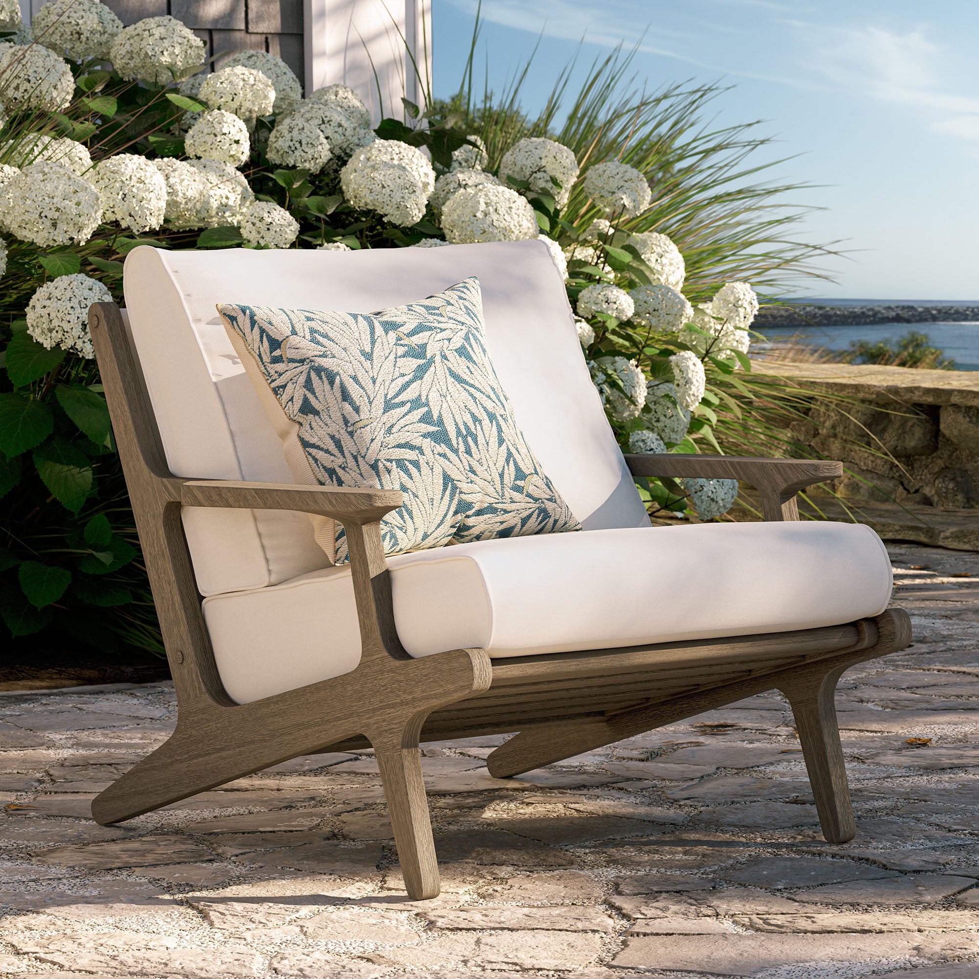 Saratoga Outdoor Patio Teak Wood Armchair, Weathered Gray