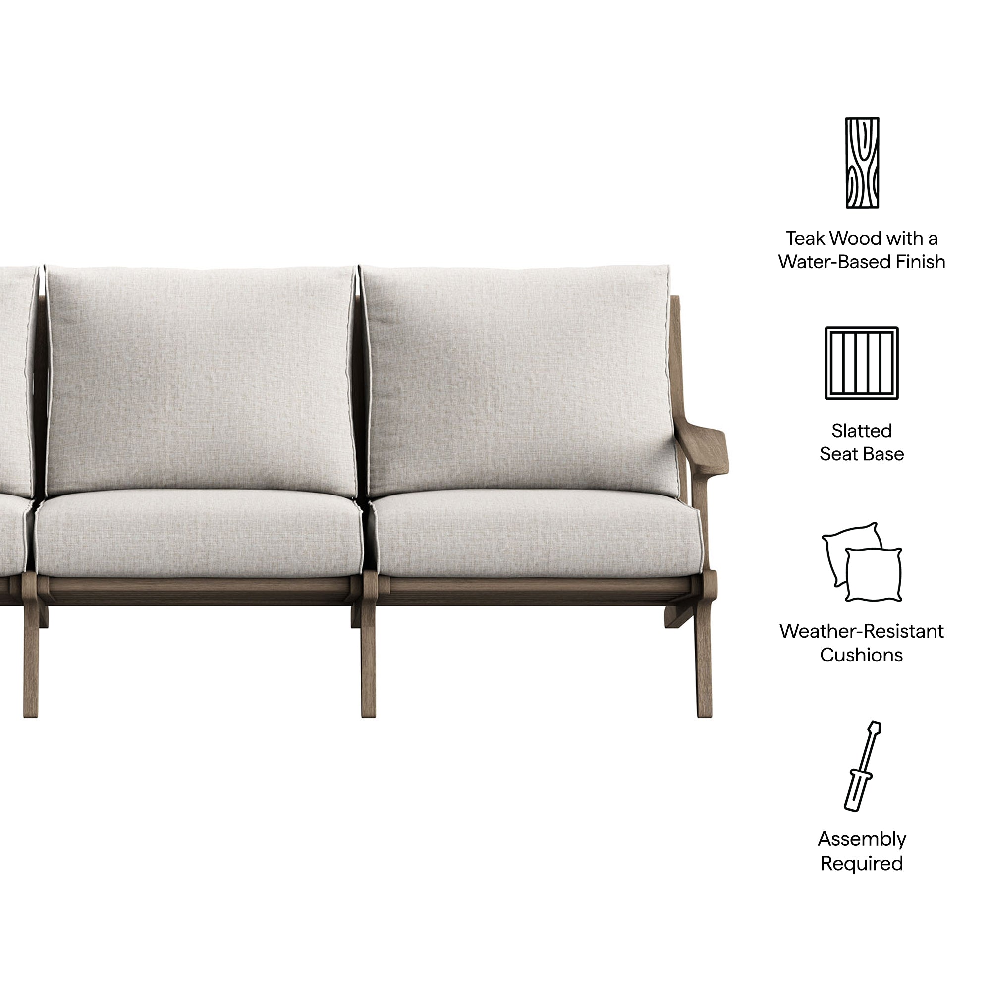Saratoga Outdoor Patio Teak Sofa, Pebble
