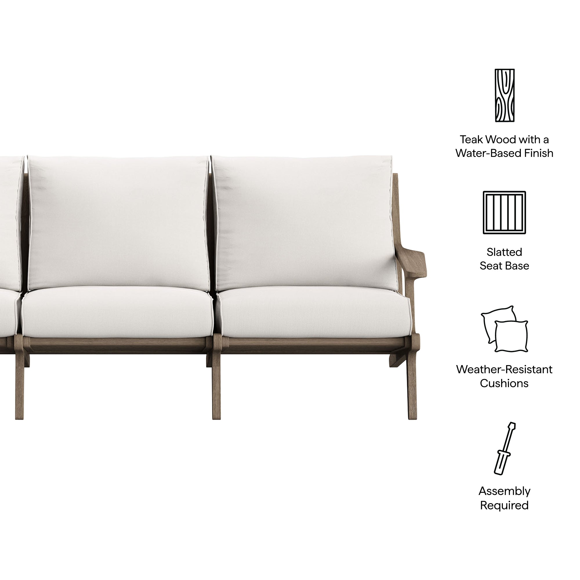 Saratoga Outdoor Patio Teak Sofa, Weathered Gray