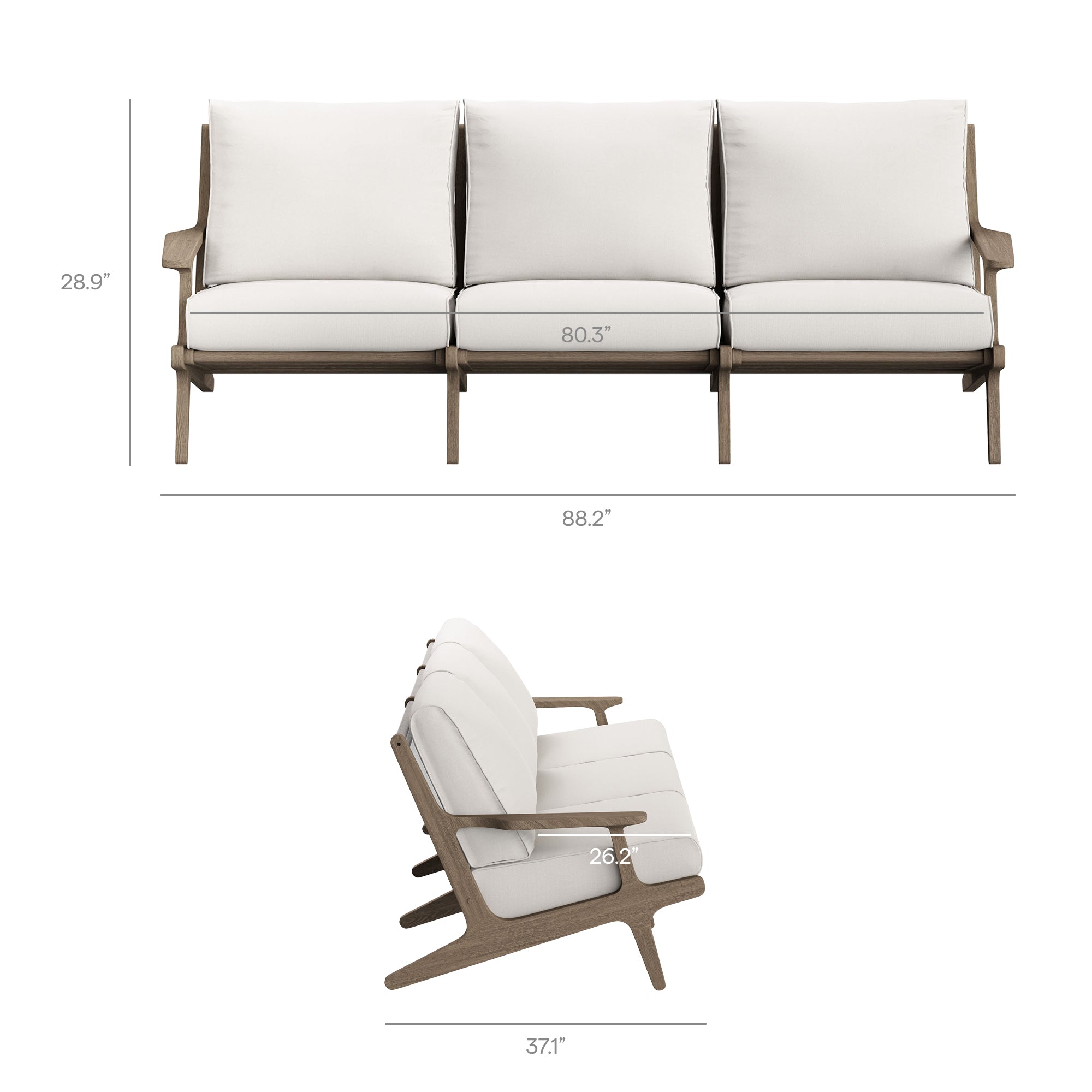 Saratoga Outdoor Patio Teak Sofa, Weathered Gray