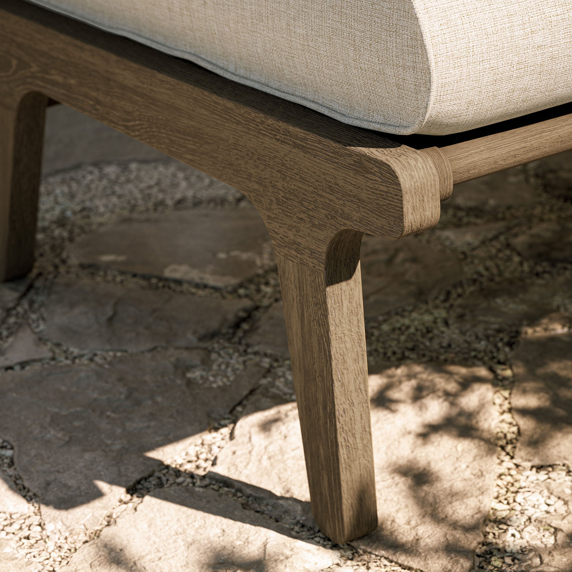Saratoga Outdoor Patio Teak Ottoman, Pebble