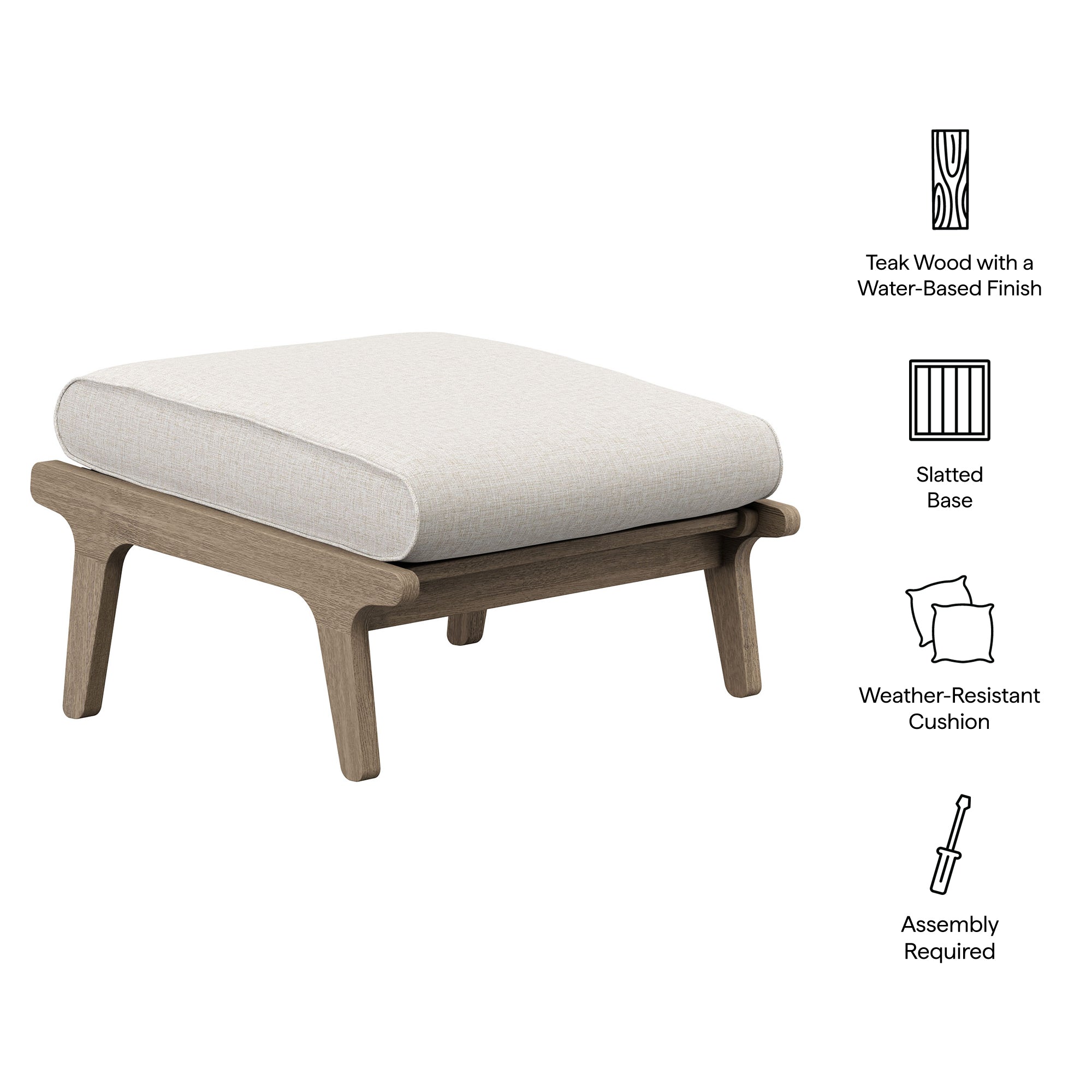 Saratoga Outdoor Patio Teak Ottoman, Pebble