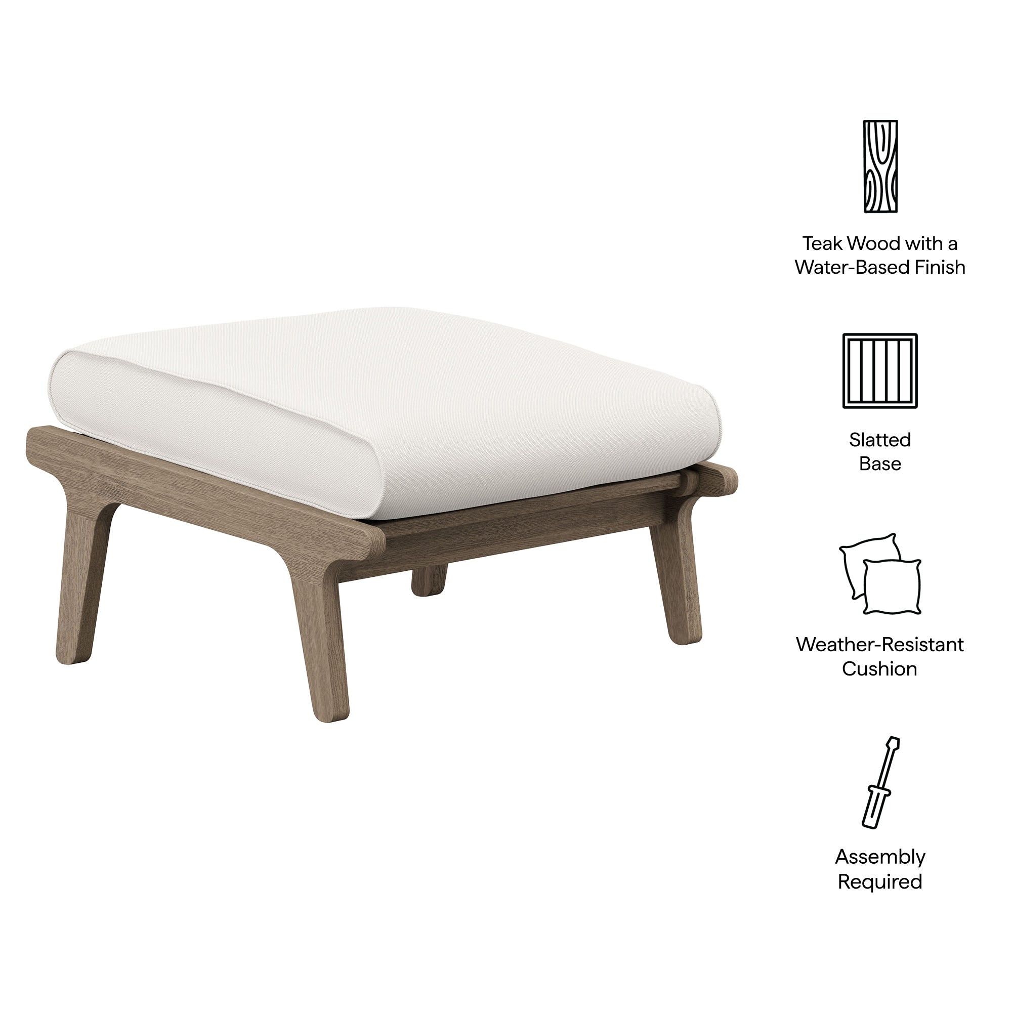 Saratoga Outdoor Patio Teak Ottoman, Weathered Gray