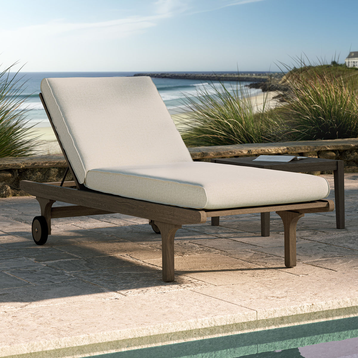 Saratoga Outdoor Patio Teak Chaise Lounge Chair, Pebble