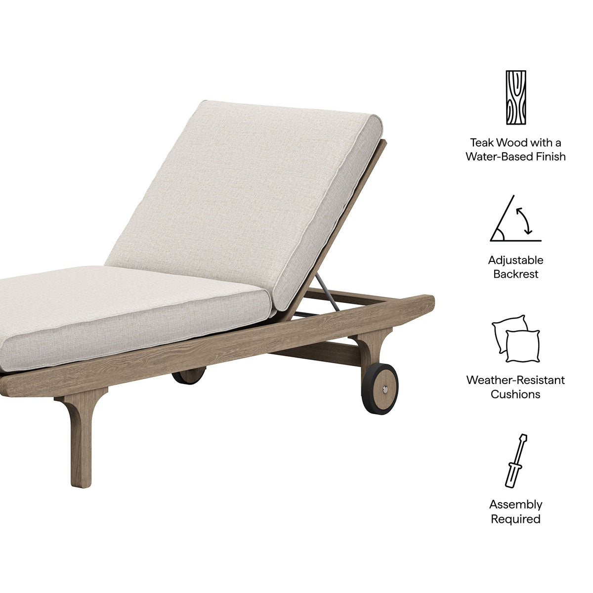Saratoga Outdoor Patio Teak Chaise Lounge Chair, Pebble