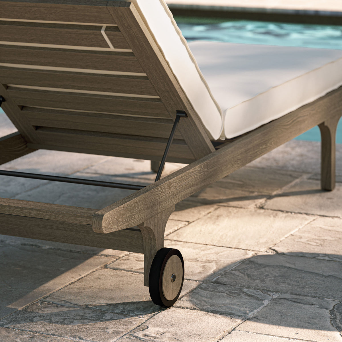Saratoga Outdoor Patio Teak Chaise Lounge Chair, Weathered Gray