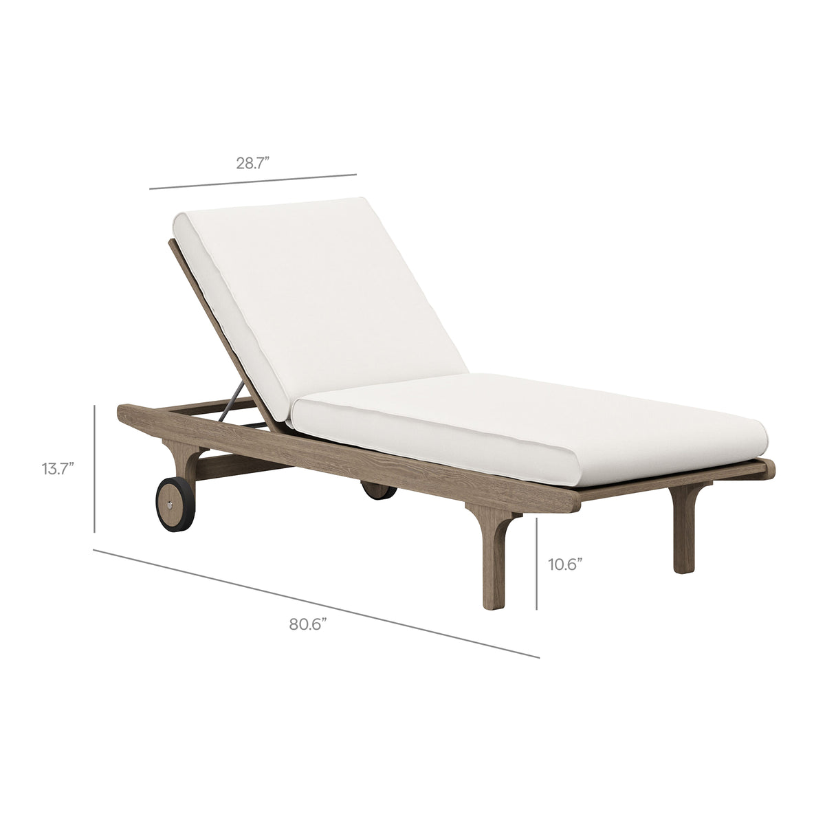 Saratoga Outdoor Patio Teak Chaise Lounge Chair, Weathered Gray