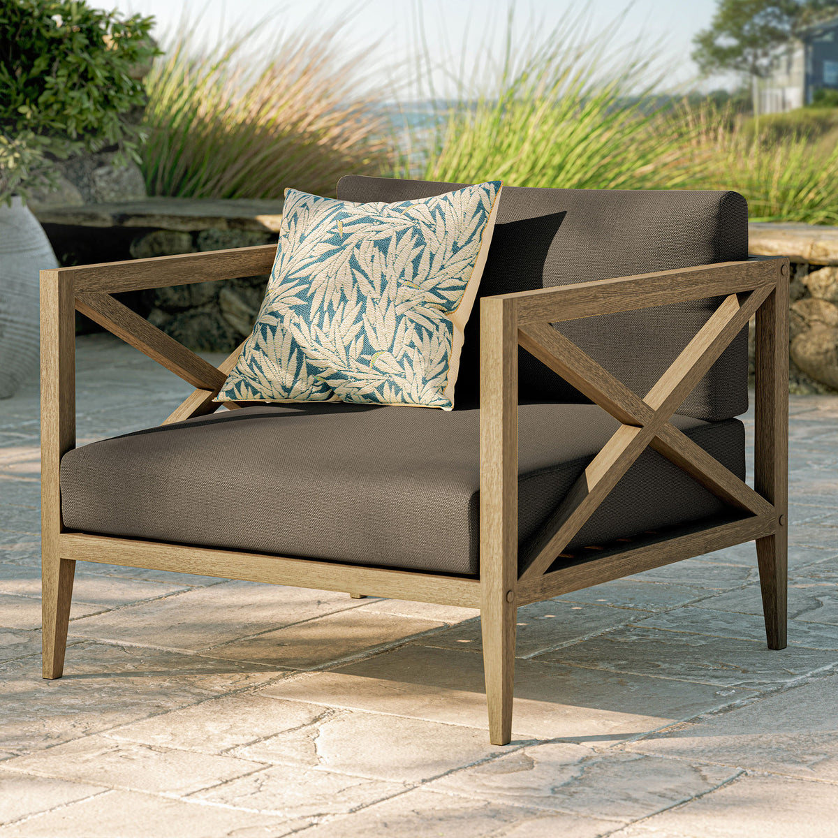 Northlake Outdoor Patio Teak Armchair, Flint Gray
