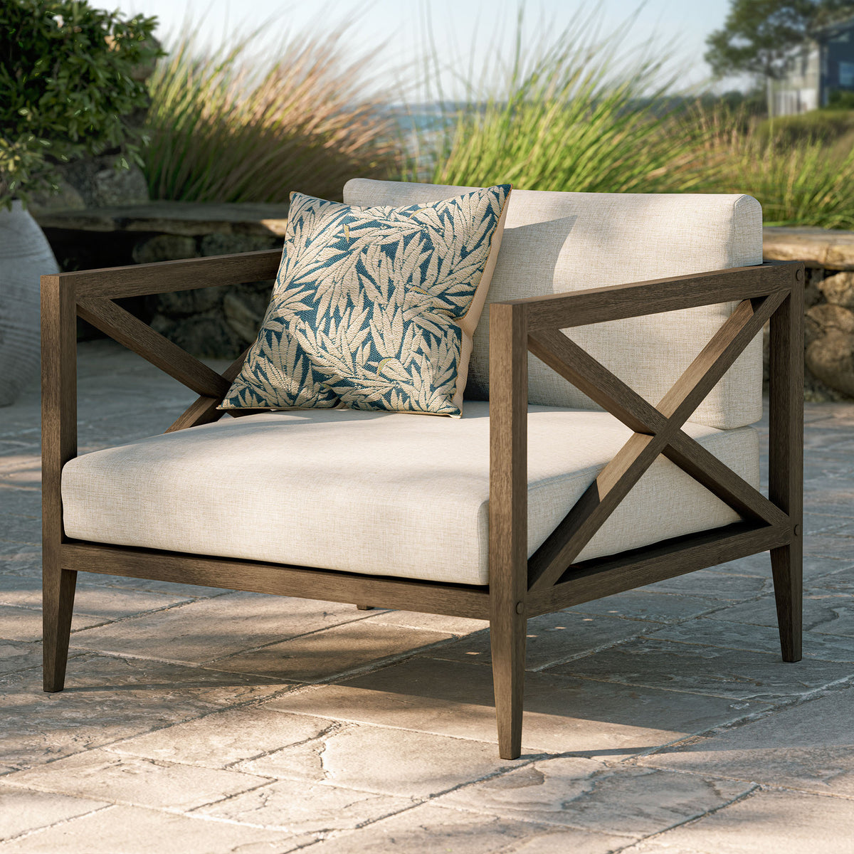 Northlake Outdoor Patio Teak Armchair, Pebble