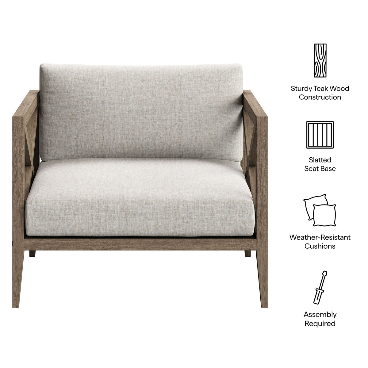 Northlake Outdoor Patio Teak Armchair, Pebble