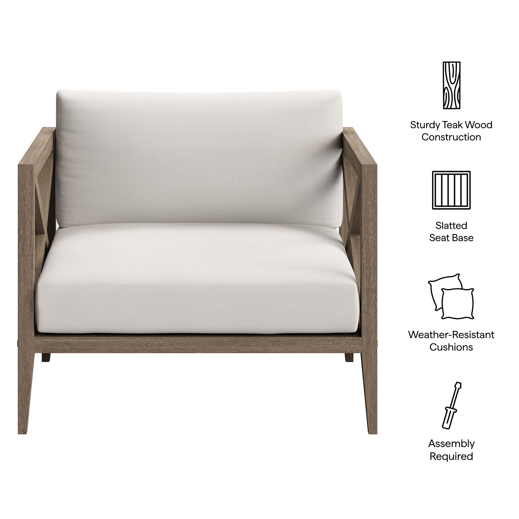 Northlake Outdoor Patio Teak Armchair, Weathered Gray