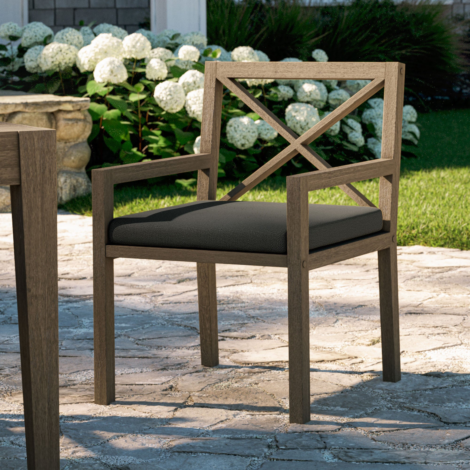 Northlake Outdoor Patio Teak Dining Armchair, Flint Gray