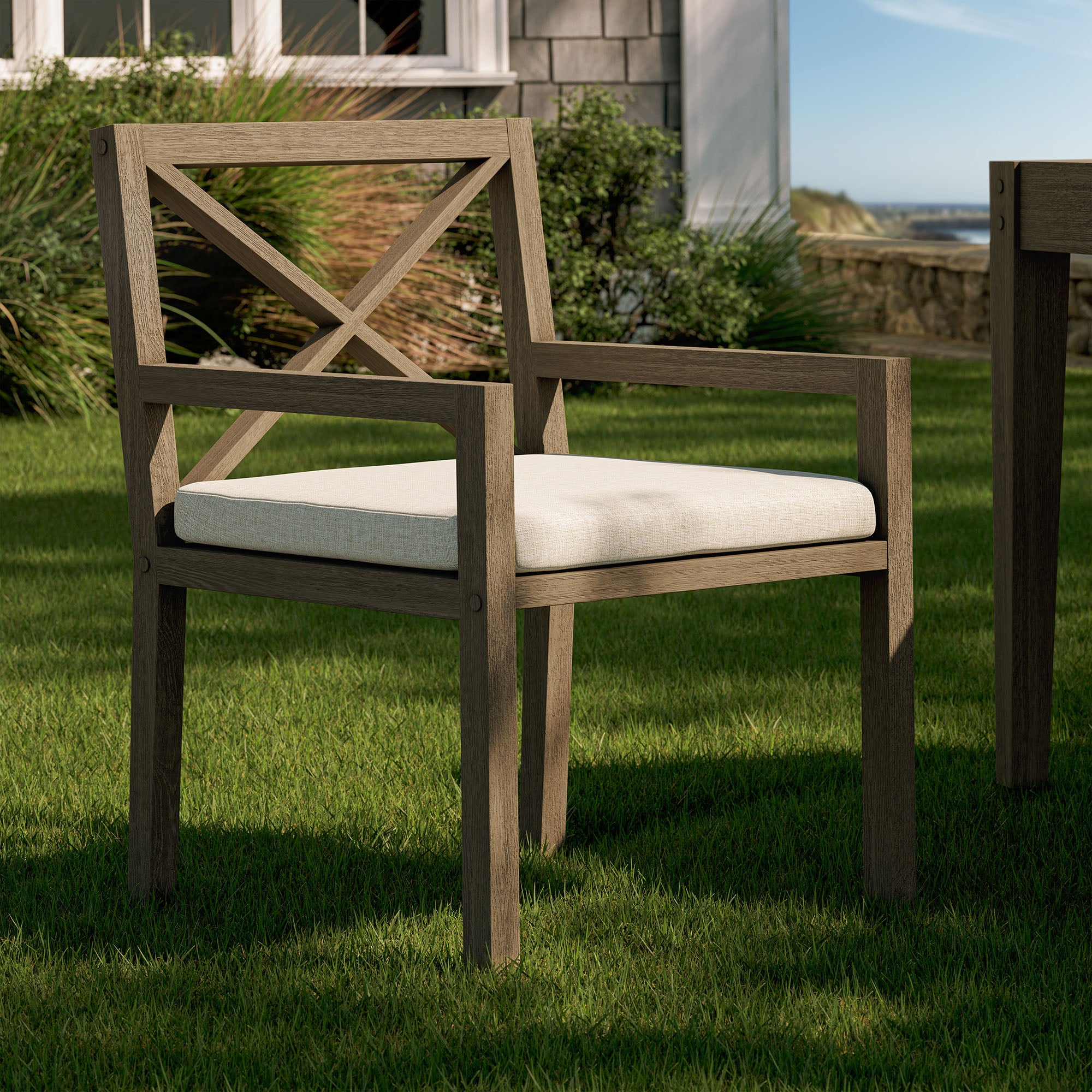 Northlake Outdoor Patio Teak Dining Armchair, Pebble