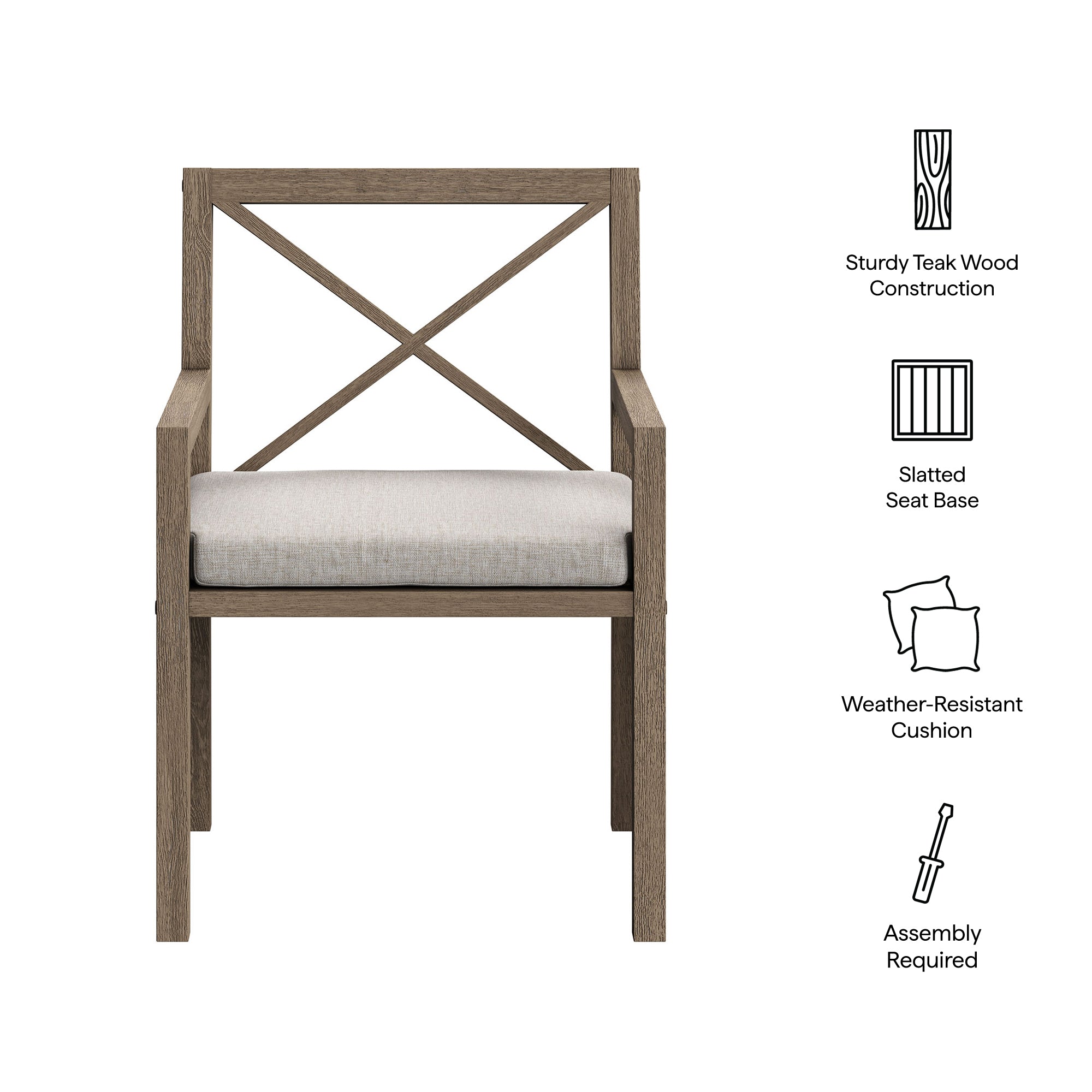 Northlake Outdoor Patio Teak Dining Armchair, Pebble