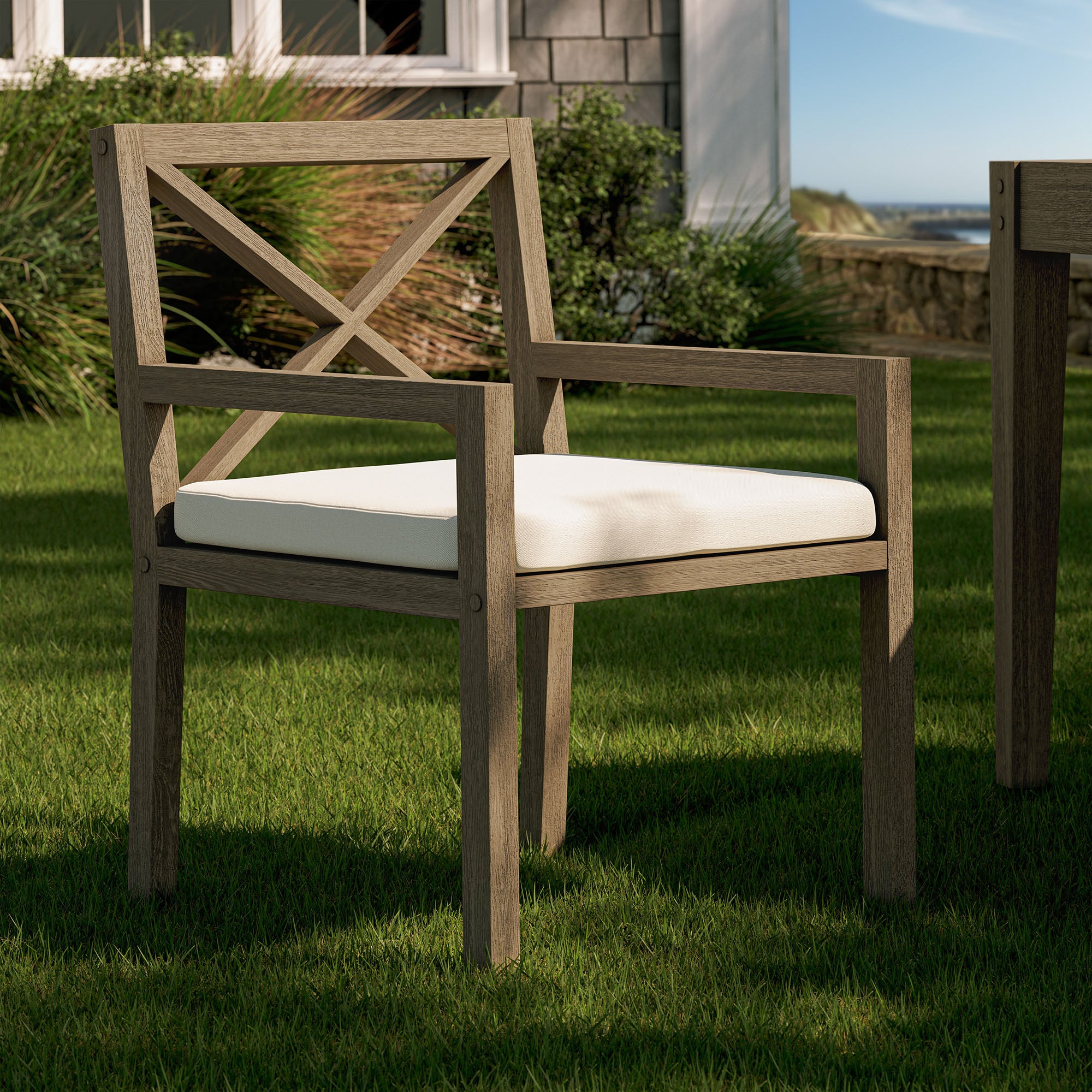 Northlake Outdoor Patio Teak Dining Armchair, Weathered Gray