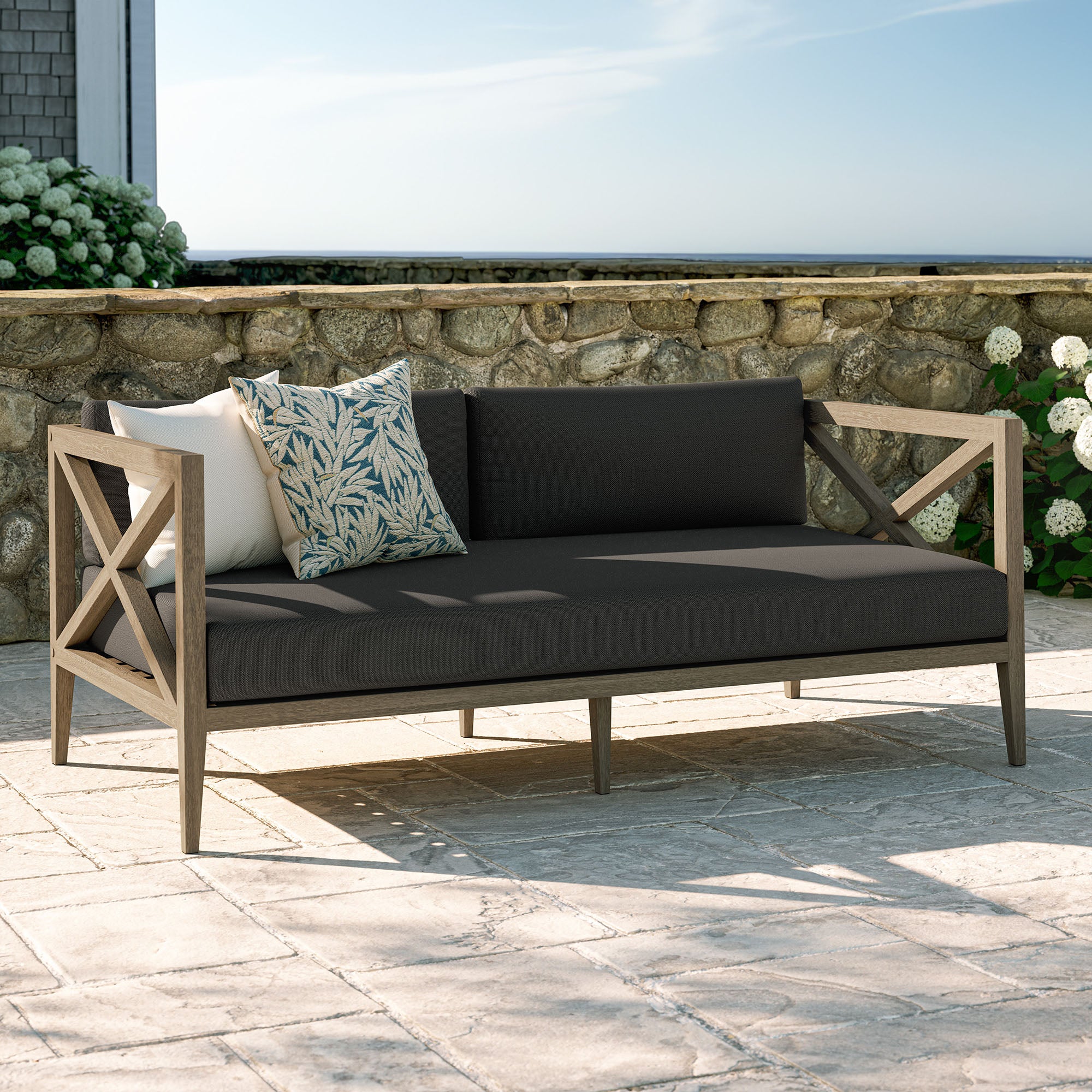 Northlake Outdoor Patio Teak Loveseat, Flint Gray