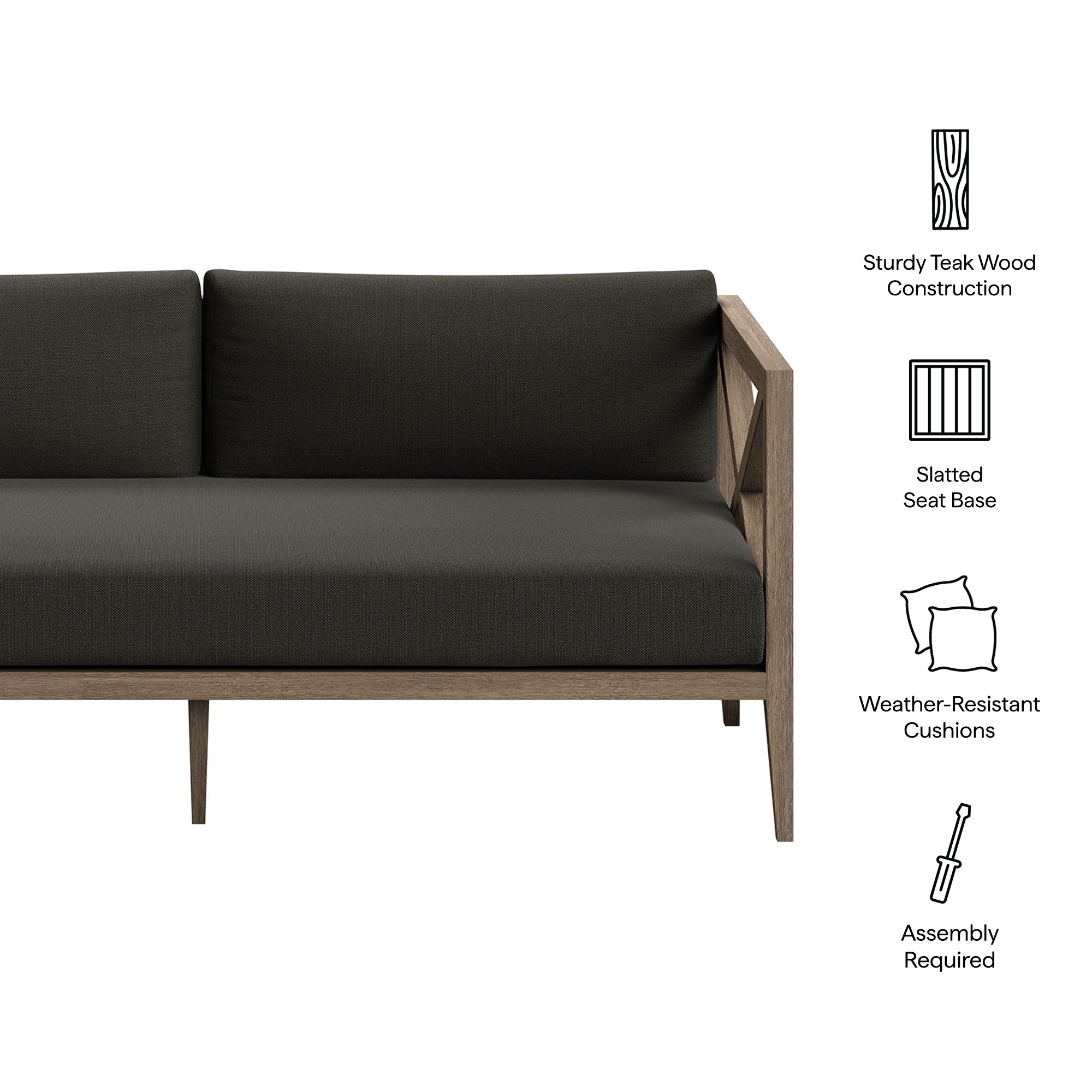 Northlake Outdoor Patio Teak Loveseat, Flint Gray
