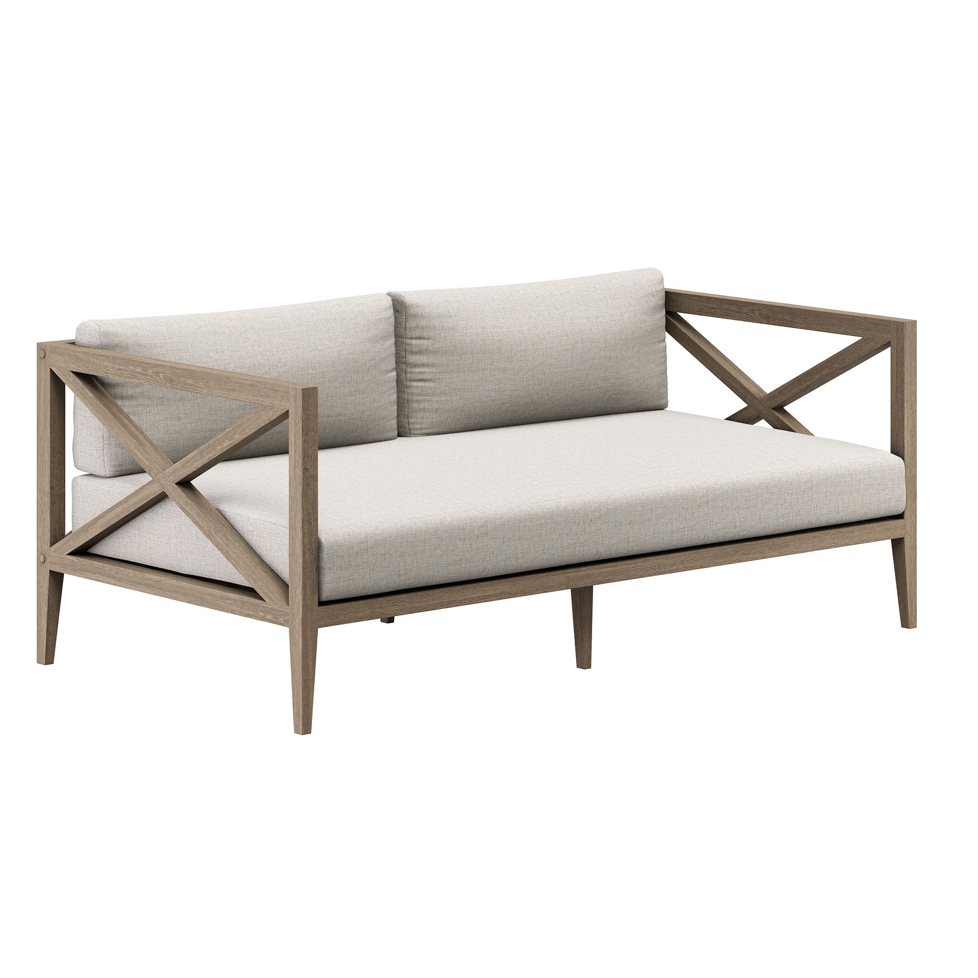 Northlake Outdoor Patio Teak Wood Loveseat and Ottoman Set, Pebble