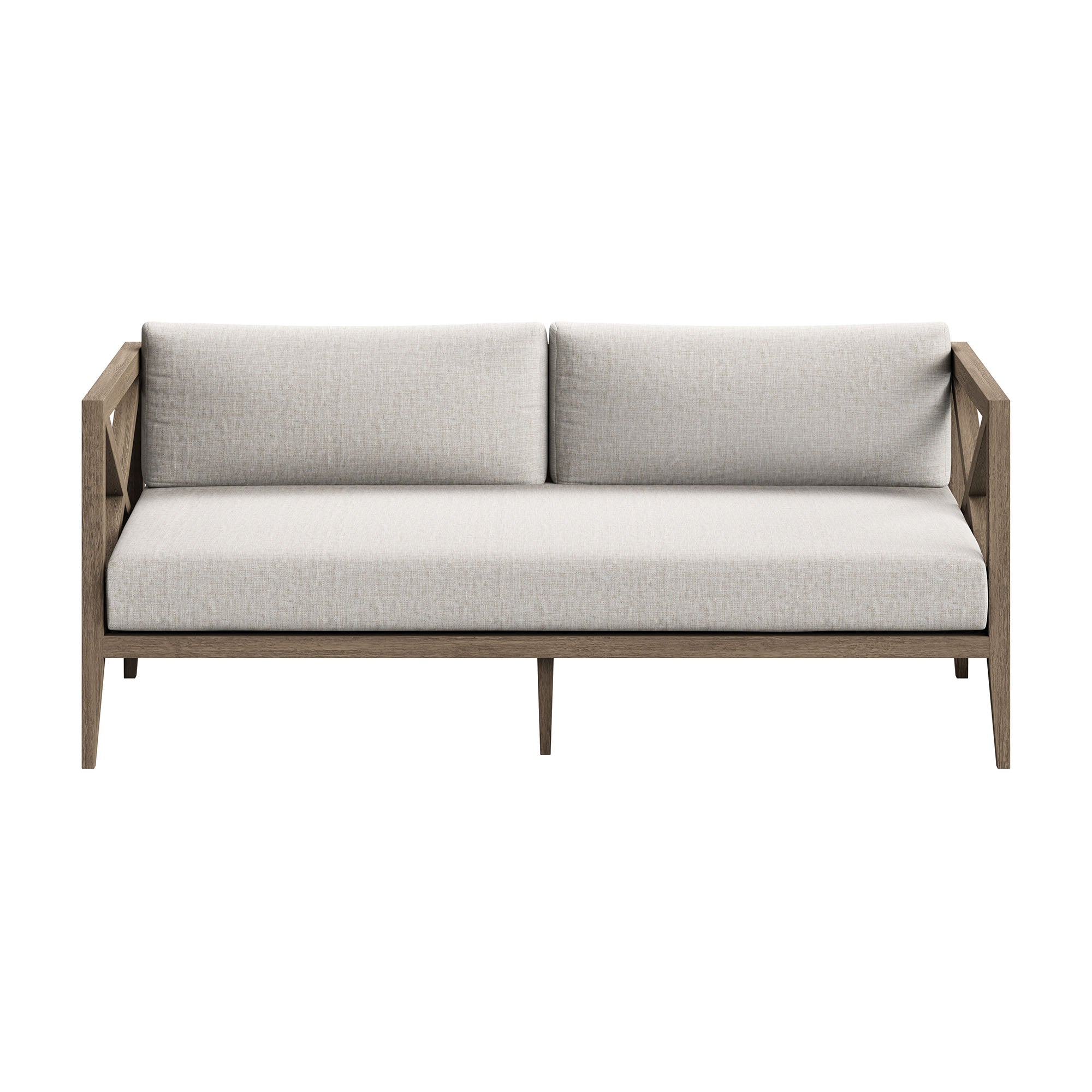 Northlake Outdoor Patio Teak Wood Loveseat and Ottoman Set, Pebble