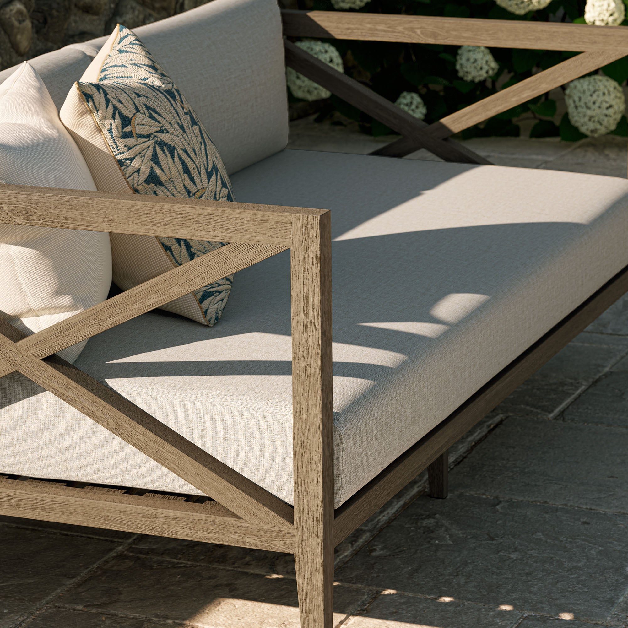 Northlake Outdoor Patio Teak Loveseat, Pebble