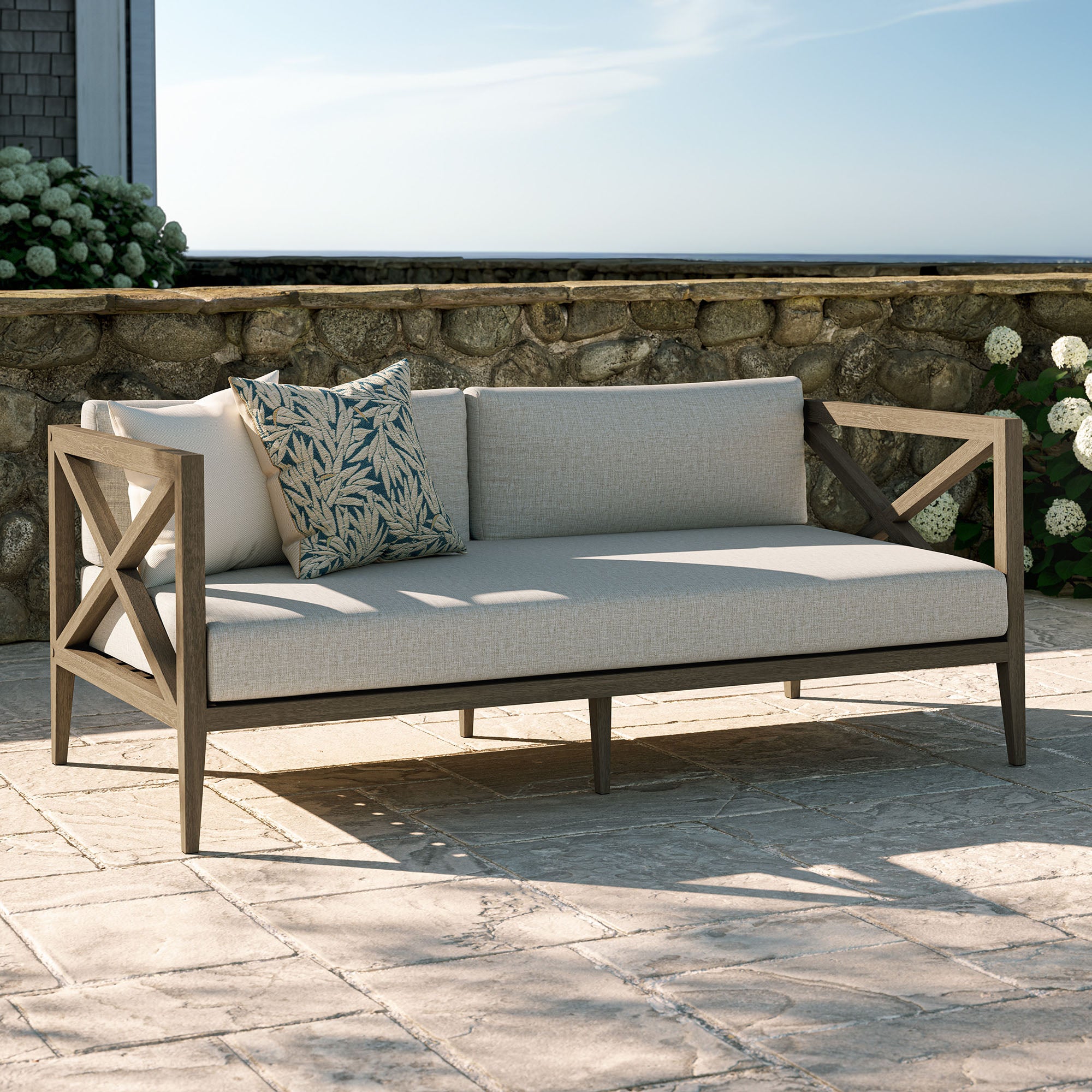 Northlake Outdoor Patio Teak Loveseat, Pebble