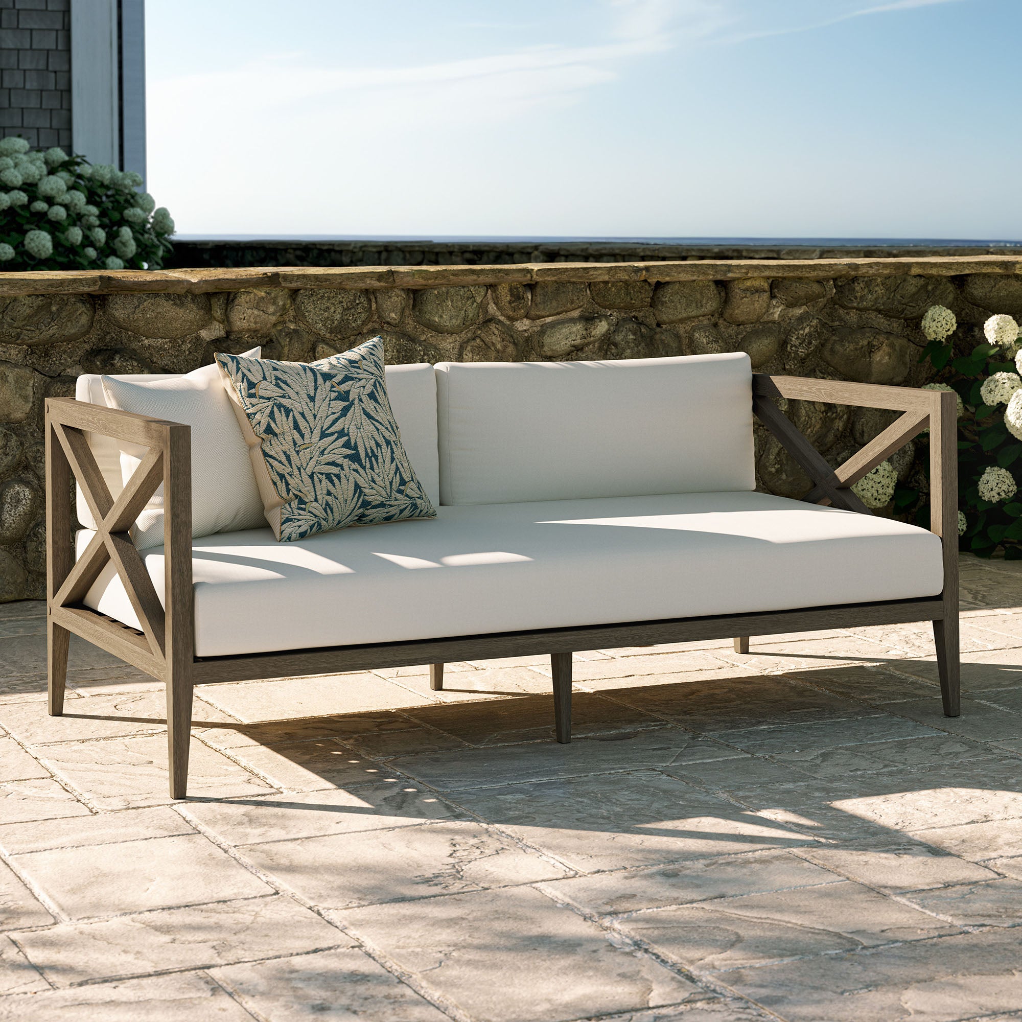 Northlake Outdoor Patio Teak Loveseat, Weathered Gray