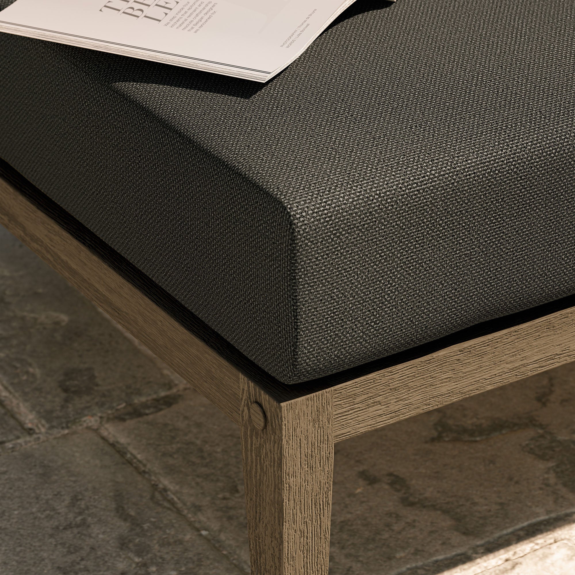 Northlake Outdoor Patio Teak Ottoman, Flint Gray