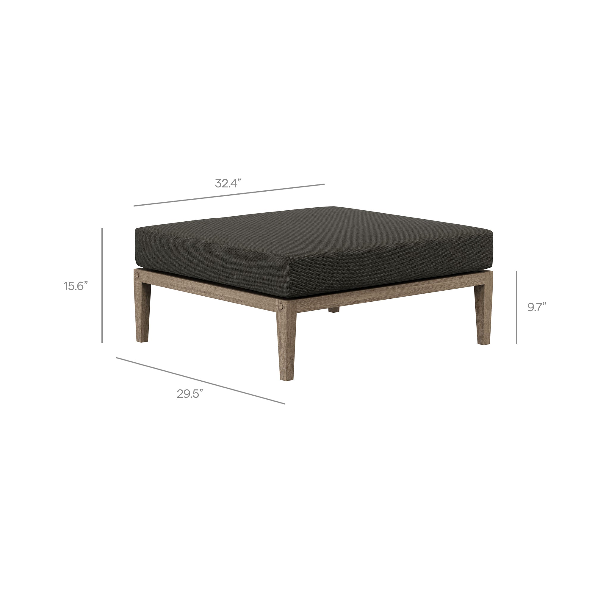 Northlake Outdoor Patio Teak Ottoman, Flint Gray