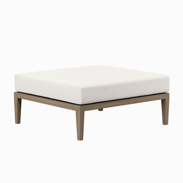 Northlake Outdoor Patio Teak Ottoman, Weathered Gray