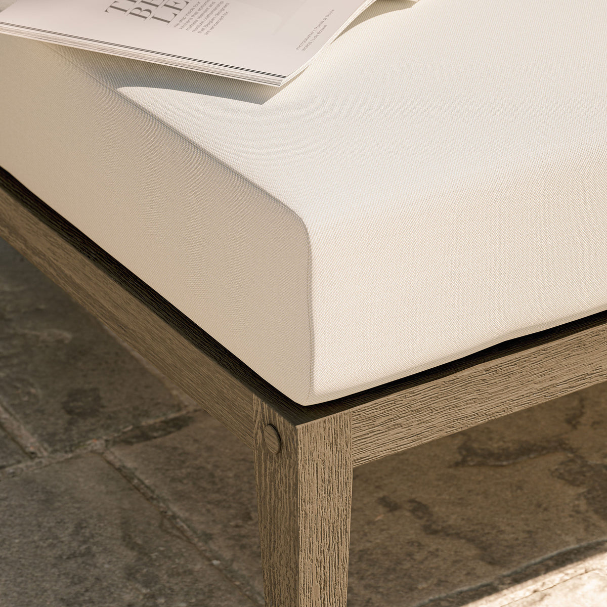 Northlake Outdoor Patio Teak Ottoman, Weathered Gray