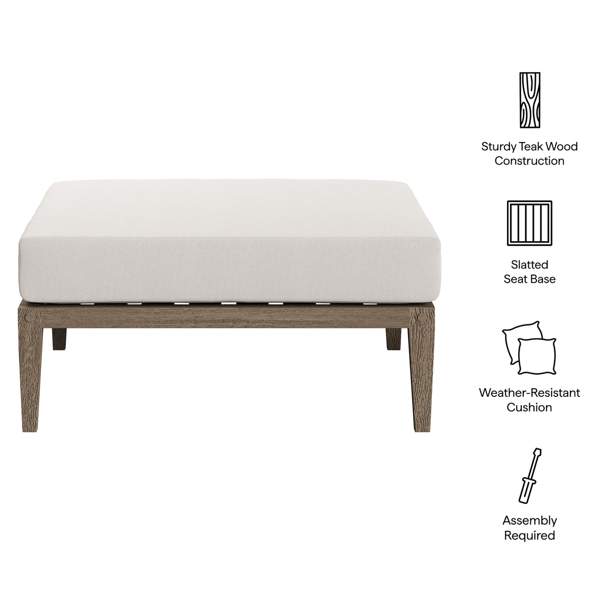 Northlake Outdoor Patio Teak Ottoman, Weathered Gray