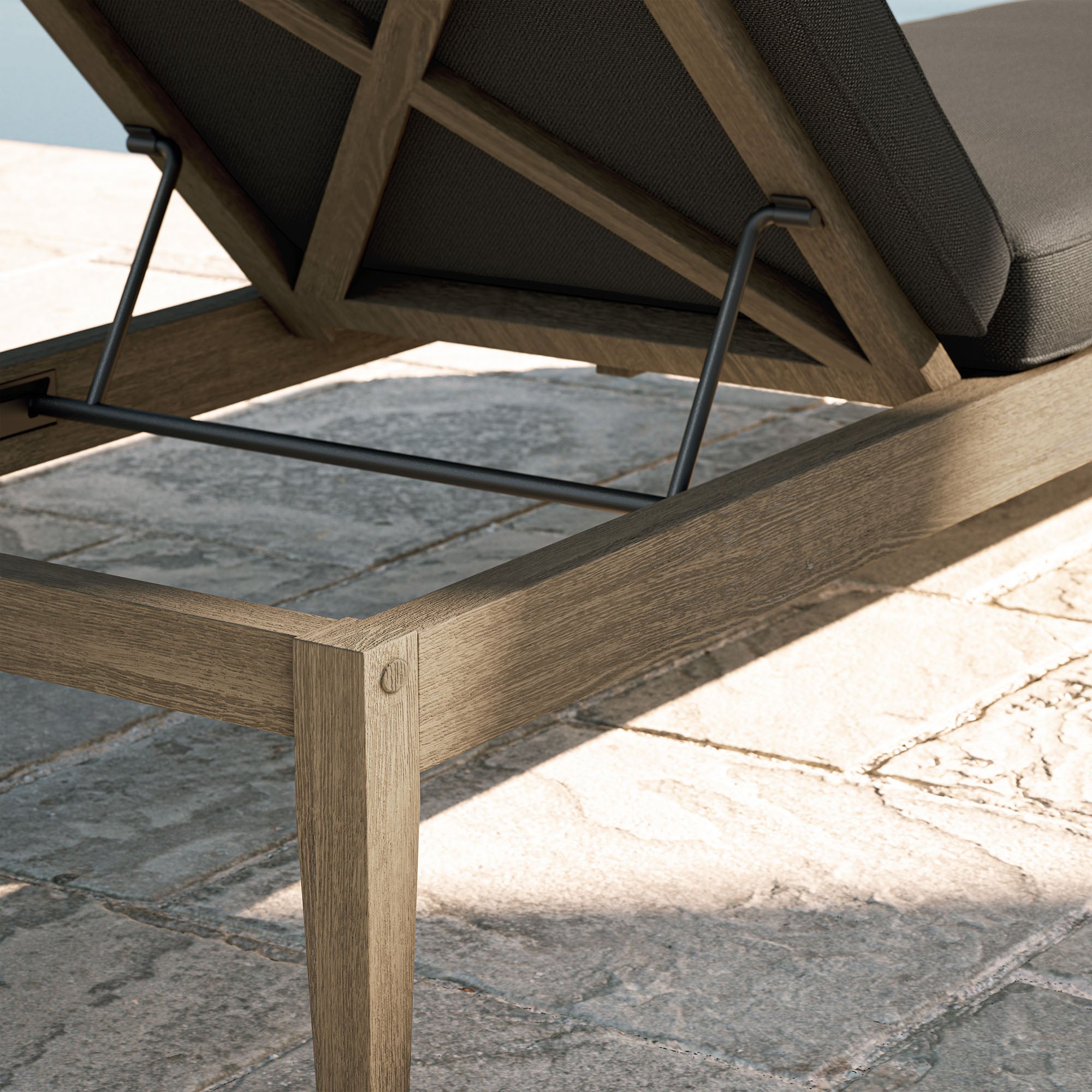 Northlake Outdoor Patio Teak Chaise Lounge, Flint Gray