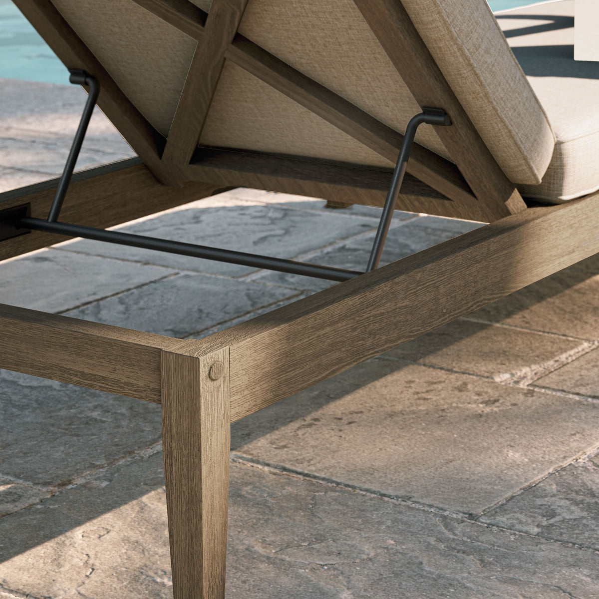 Northlake Outdoor Patio Teak Chaise Lounge, Pebble