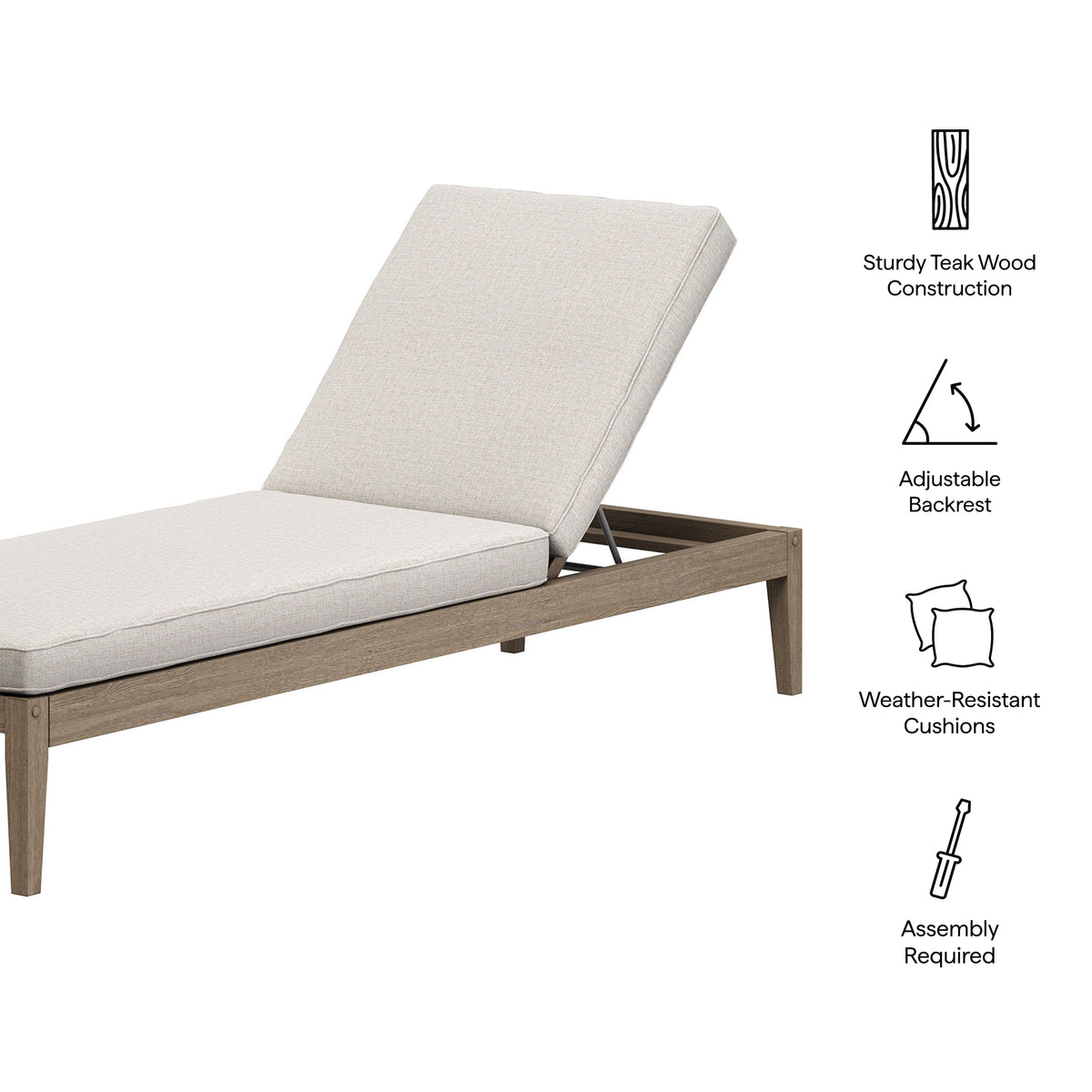 Northlake Outdoor Patio Teak Chaise Lounge, Pebble