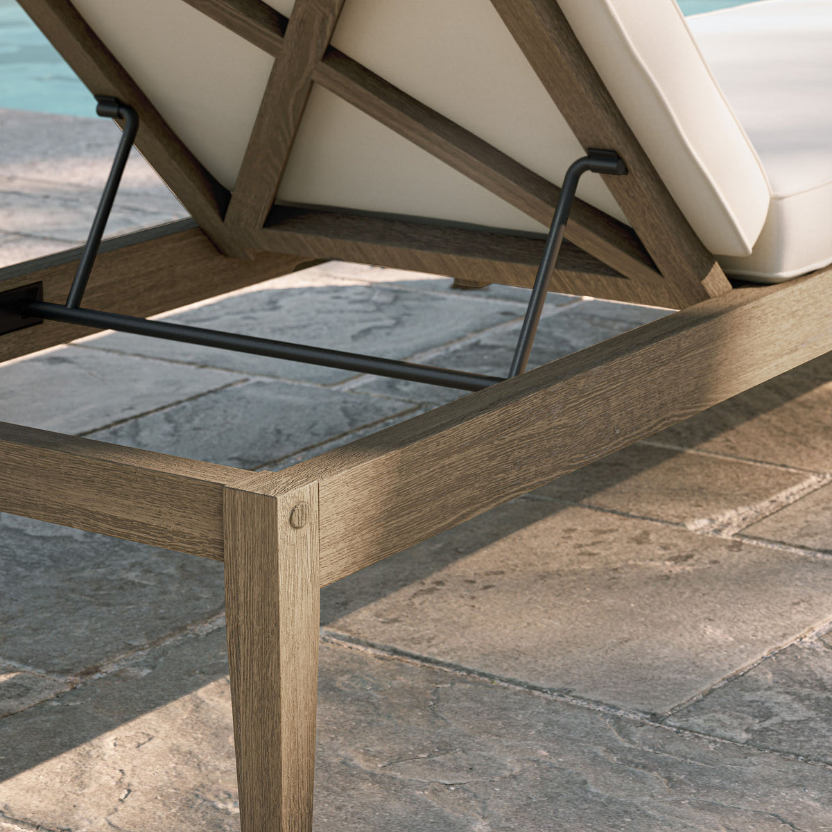 Northlake Outdoor Patio Teak Chaise Lounge, Weathered Gray White