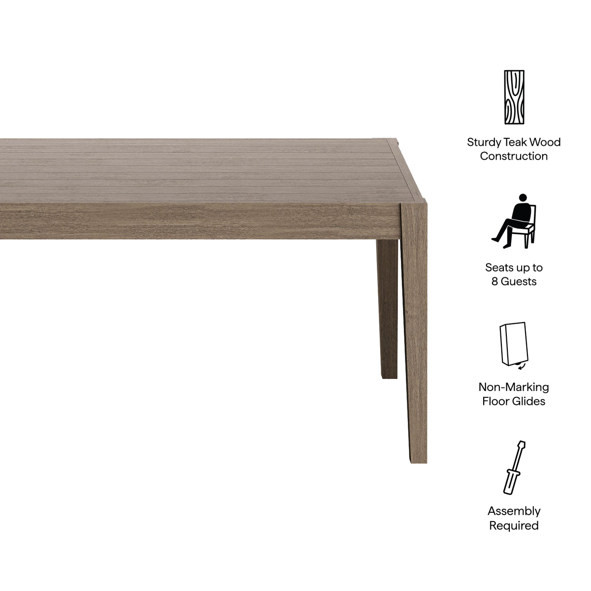 Northlake 83" Rectangular Outdoor Patio Teak Dining Table, Weathered Gray