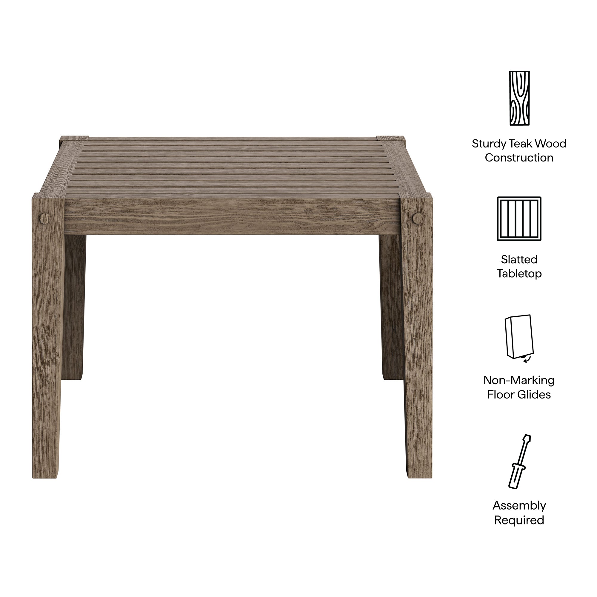 Northlake Square Outdoor Patio Teak Side Table, Weathered Gray