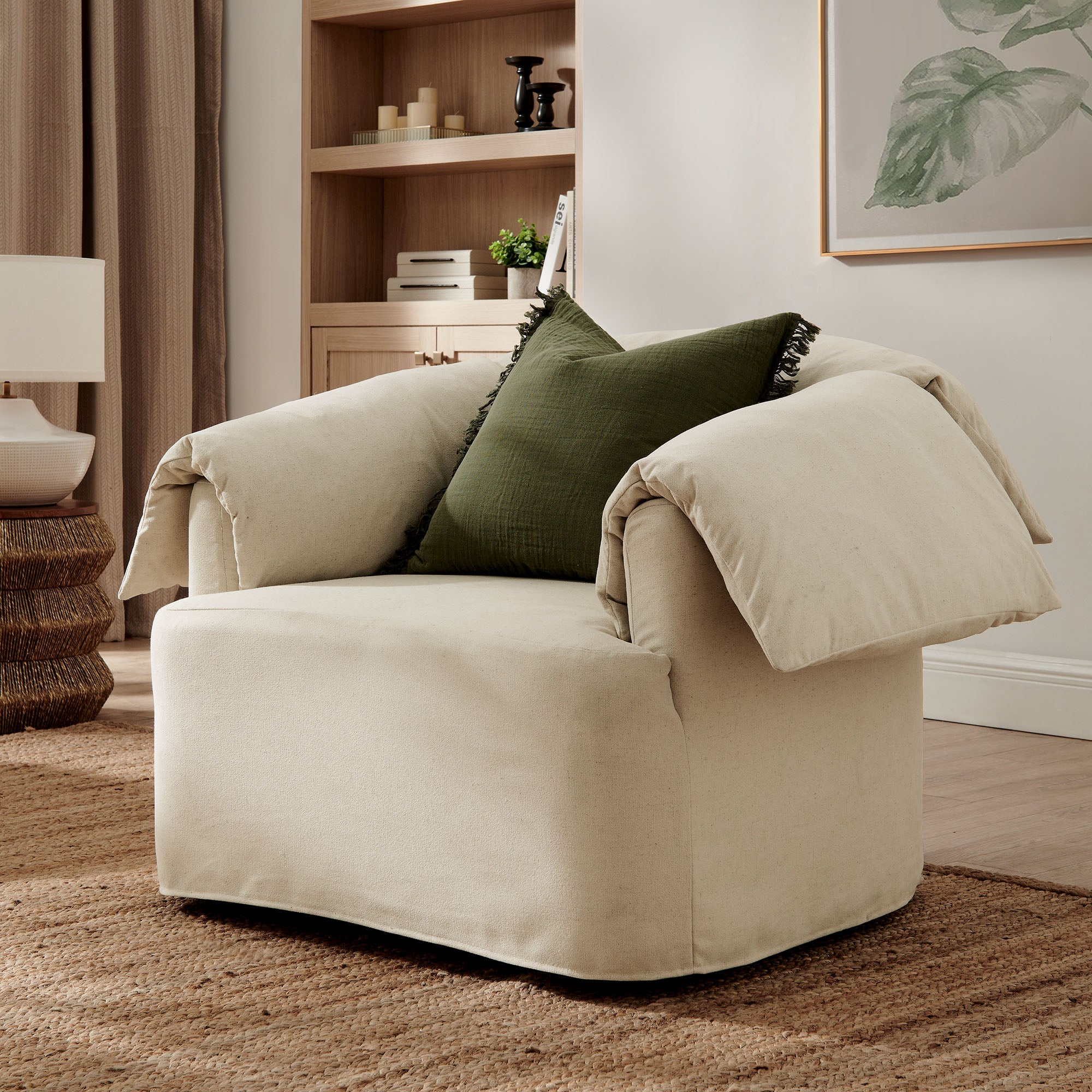 Lark Slipcovered Fabric Oversized Armchair, Linen