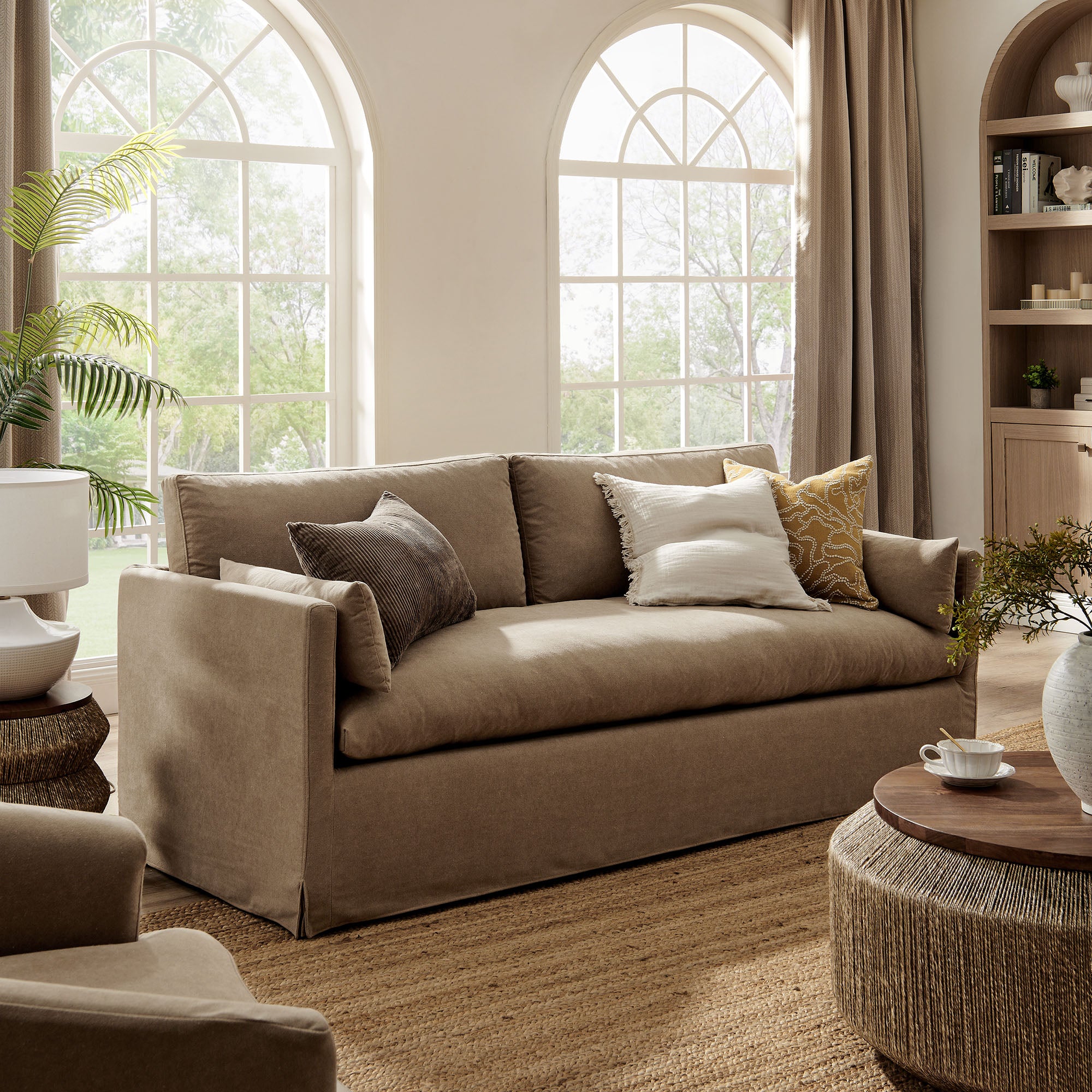 Wellfleet 85" Slipcovered Fabric Sofa, Almond