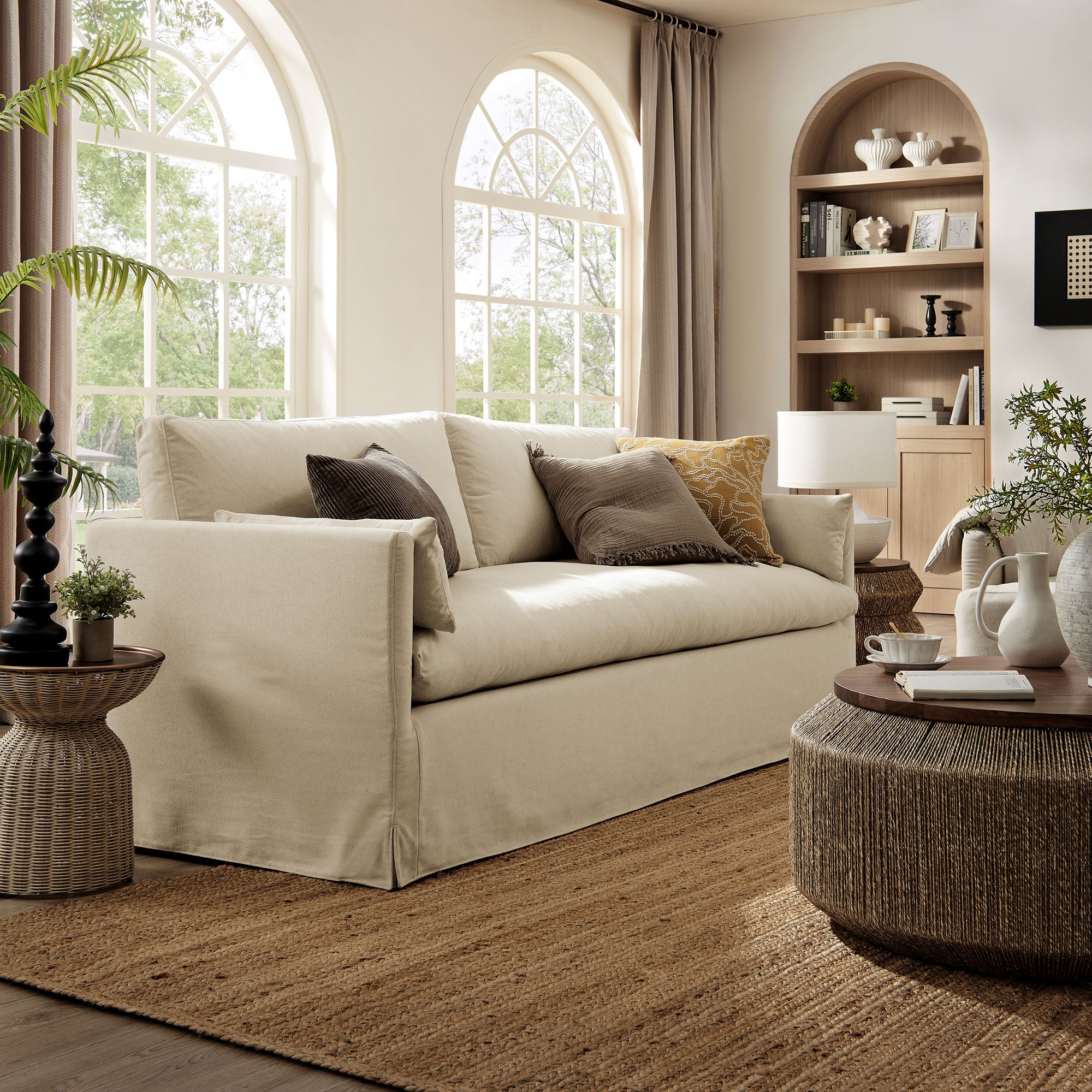 Wellfleet 85" Slipcovered Fabric Sofa, Linen