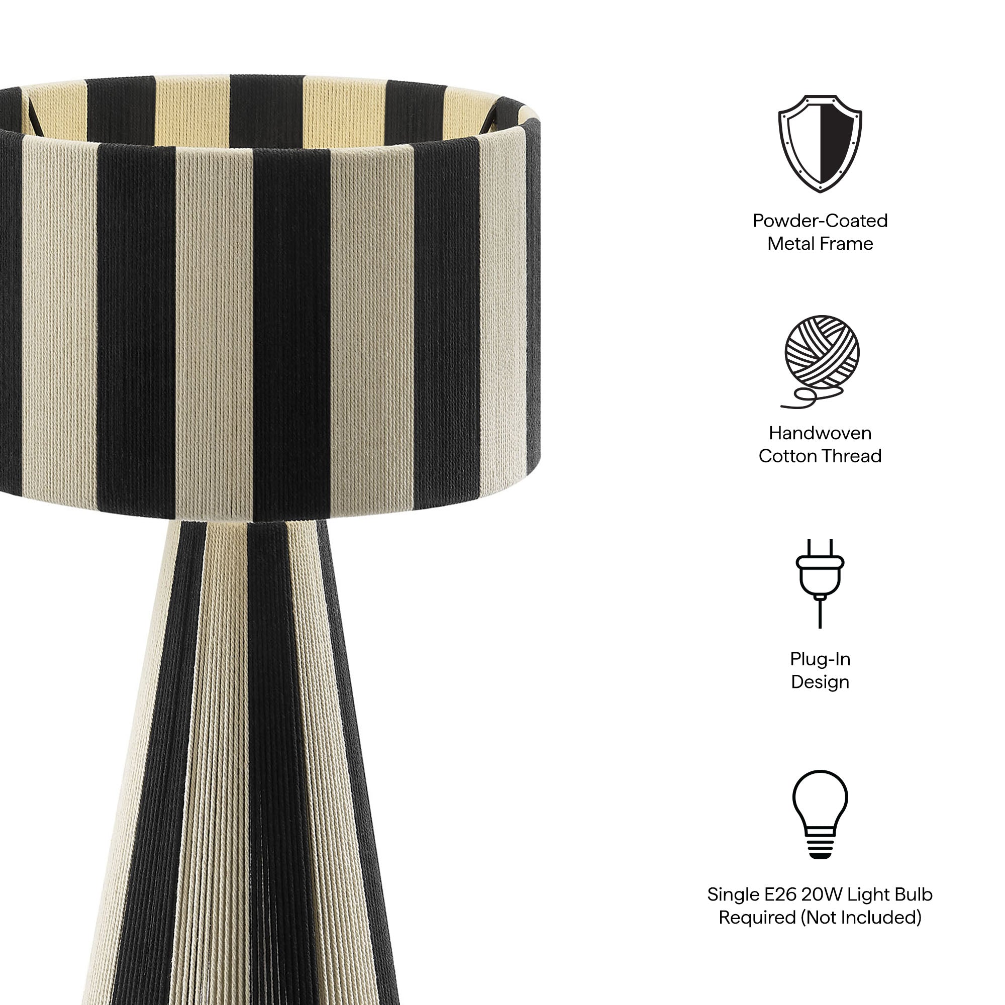 Renae Handwoven Cotton Thread Striped Table Lamp, Black
