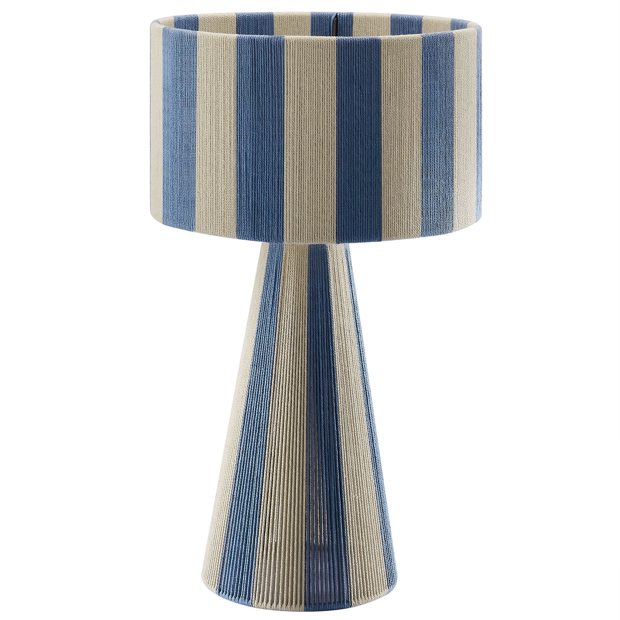 Renae Handwoven Cotton Thread Striped Table Lamp, Capri Blue